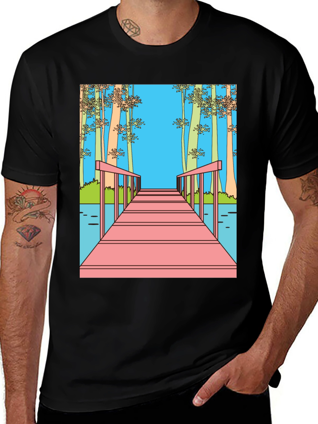 Dockside View Graphic Tee - Black Cotton Blend