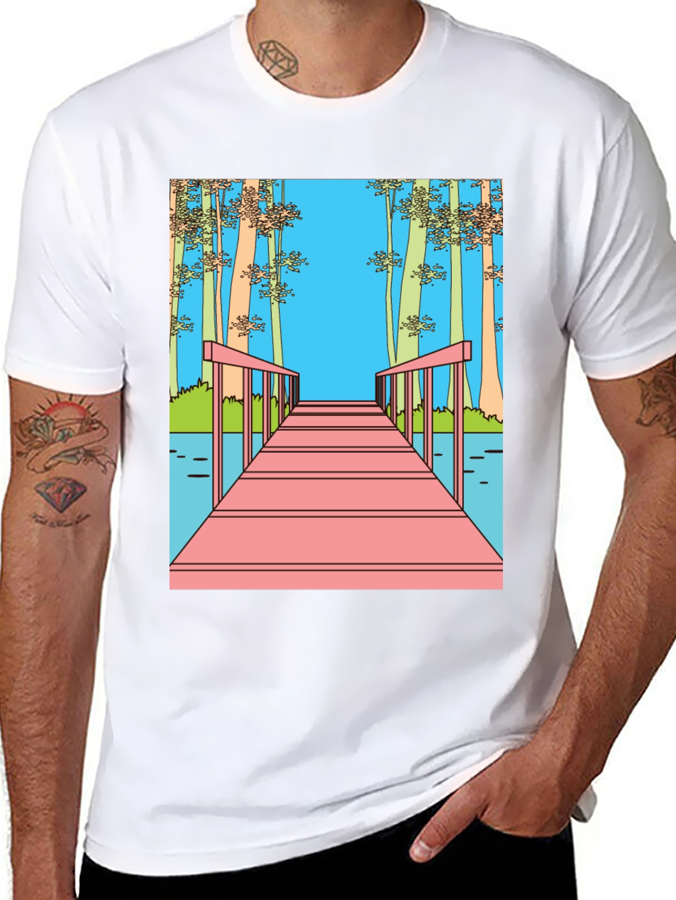 Dockside View Graphic Tee - Black Cotton Blend
