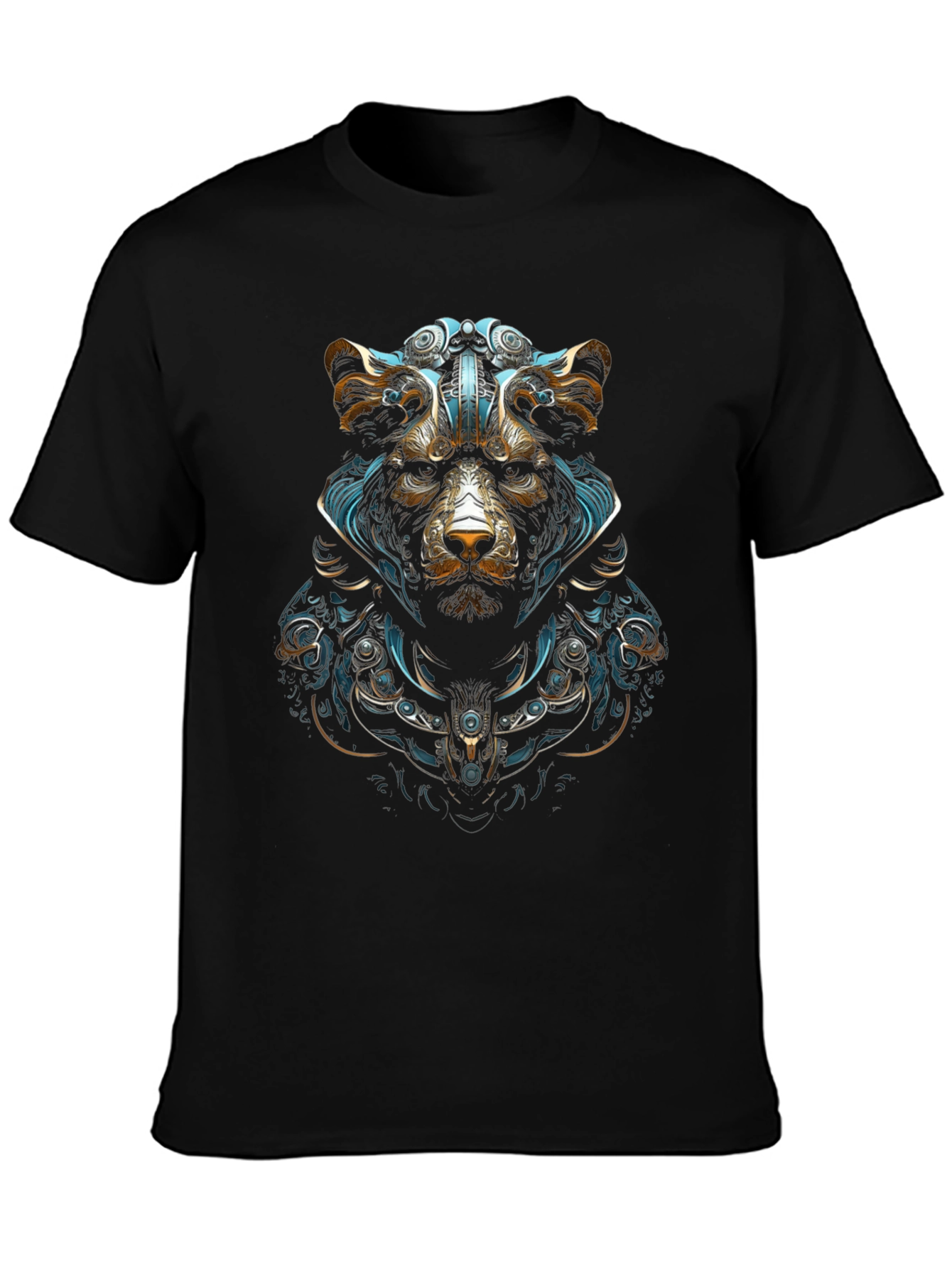 Cyberpunk Bear Graphic Tee - Black Cotton Blend