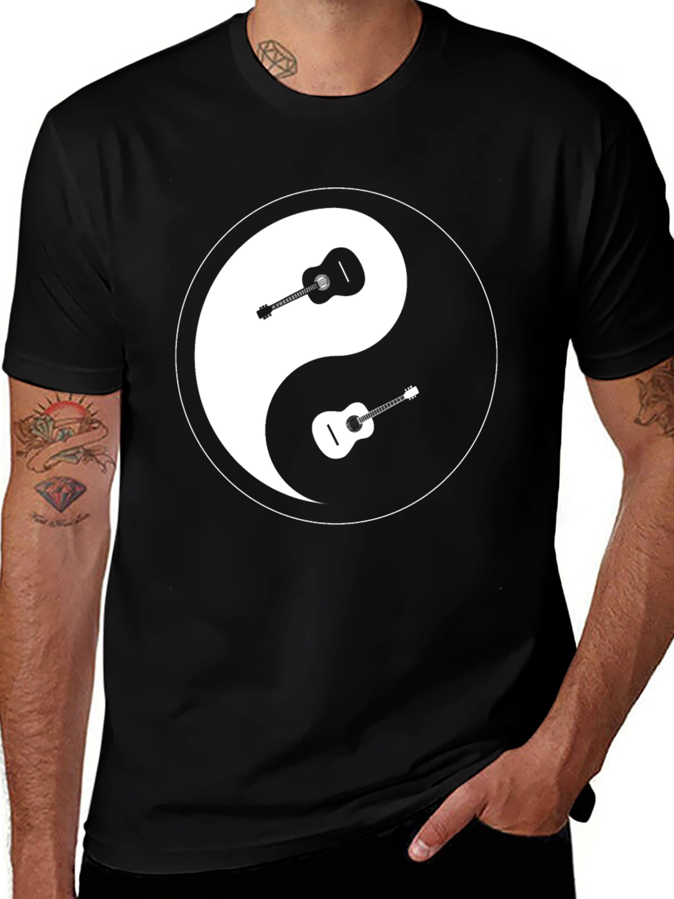 Yin Yang Guitar Graphic Tee - Black