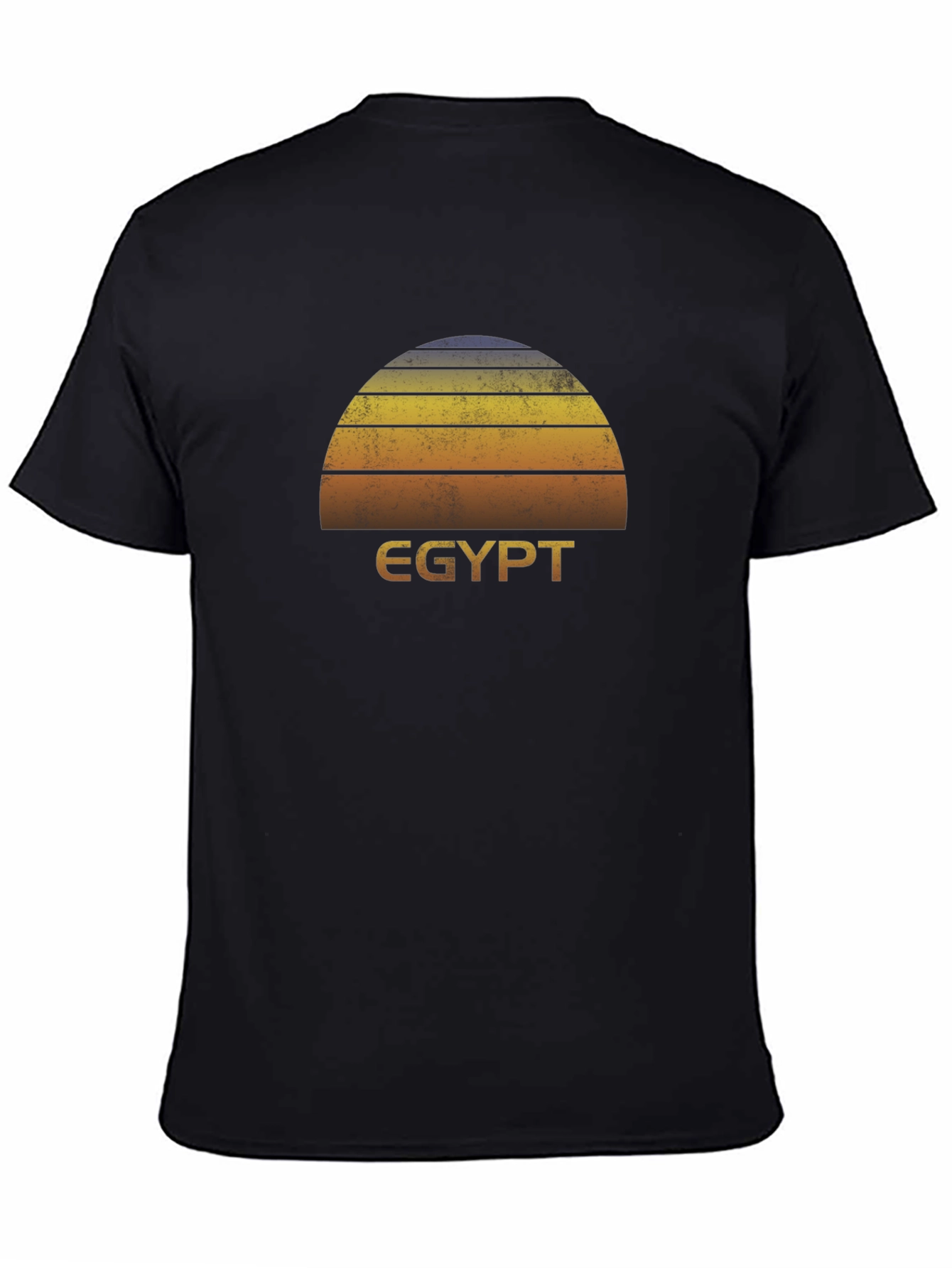 Retro Egypt Sunset Graphic Tee - Black Cotton T-Shirt