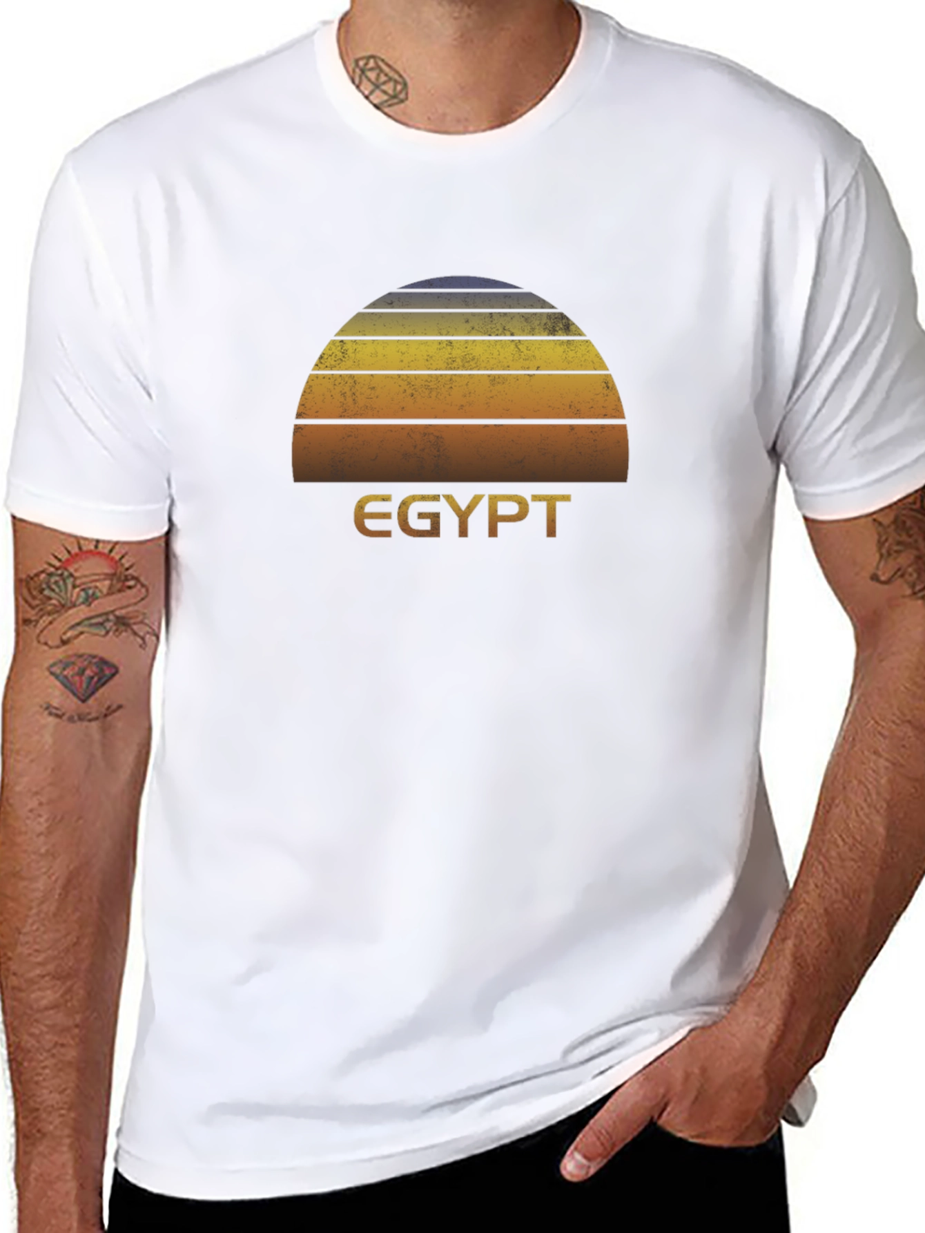 Retro Egypt Sunset Graphic Tee - Black Cotton T-Shirt