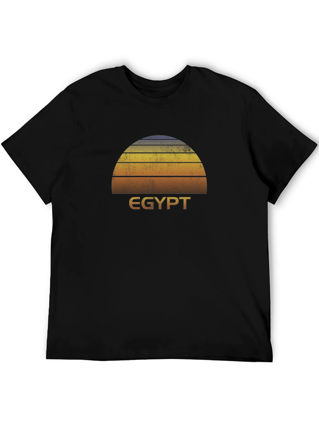 Retro Egypt Sunset Graphic Tee - Black Cotton T-Shirt