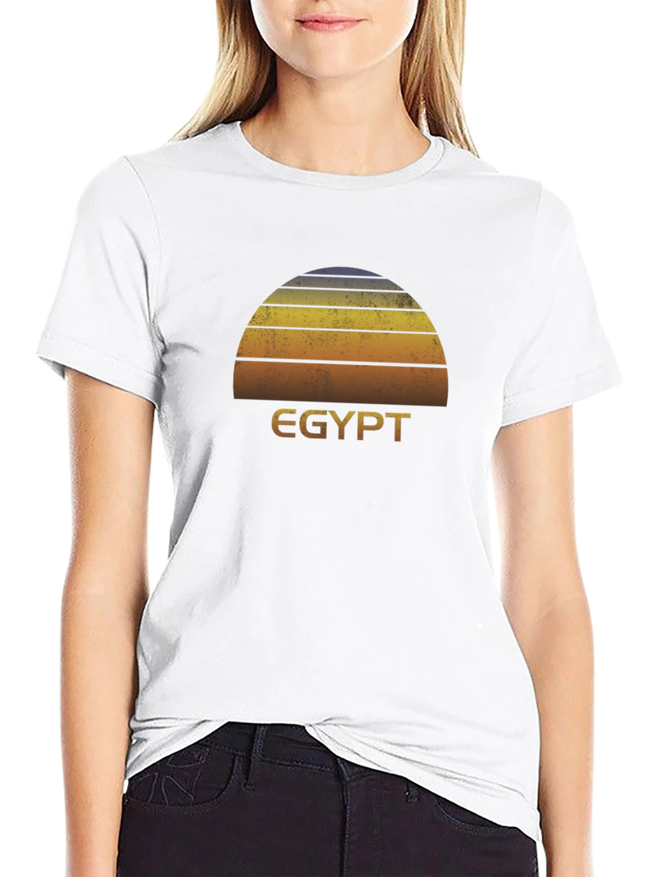 Retro Egypt Sunset Graphic Tee - Black Cotton T-Shirt