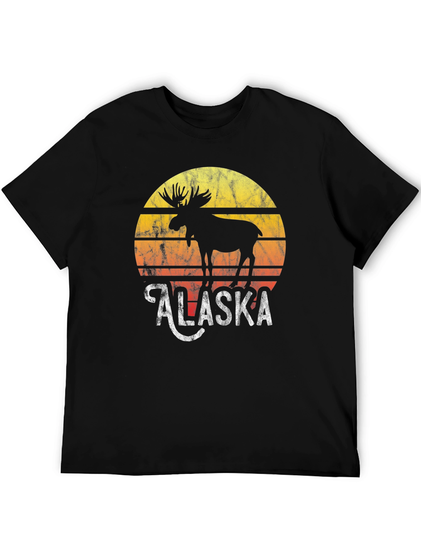 Alaska Moose Graphic Tee - Retro Sunset Design