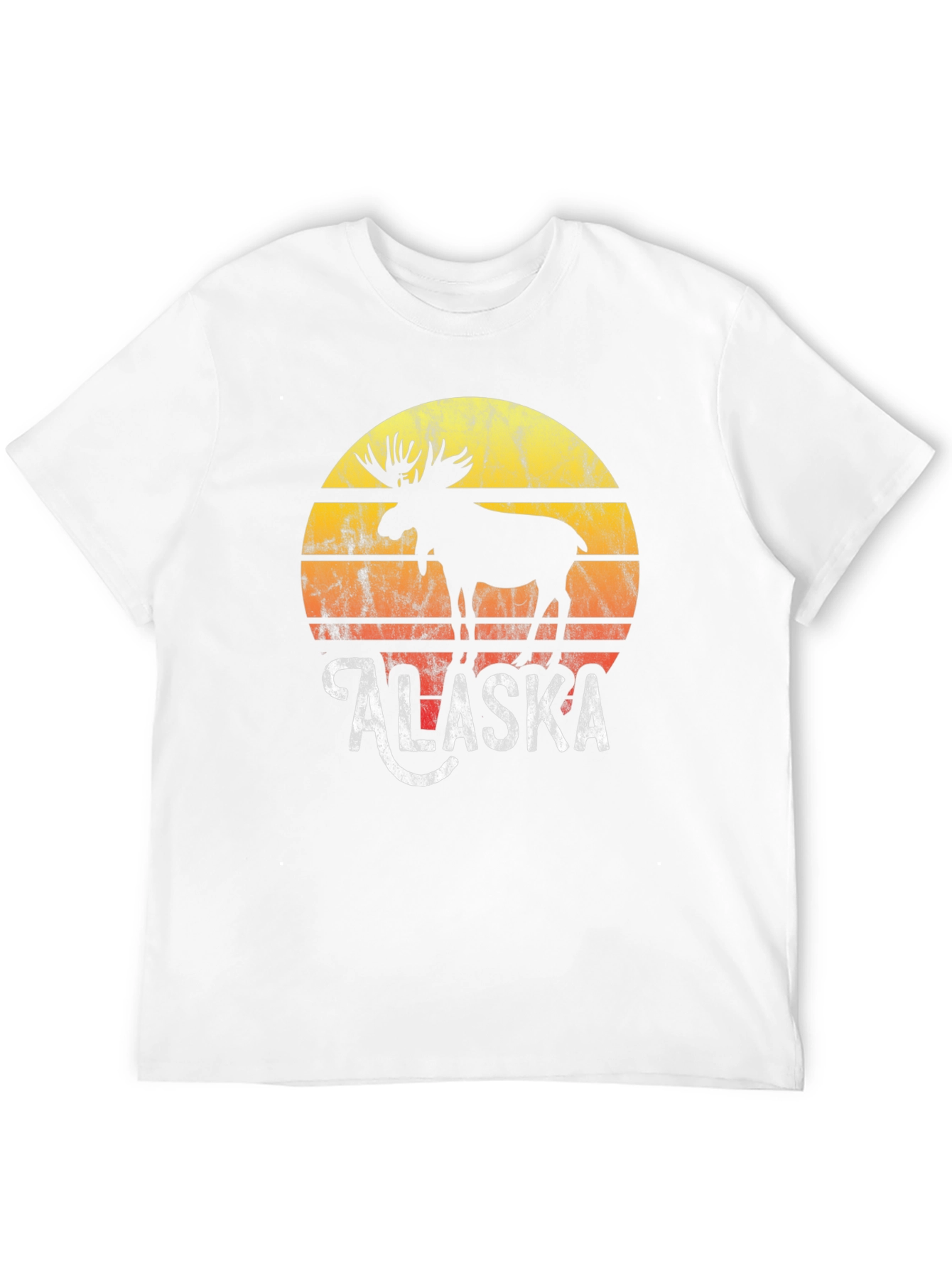 Alaska Moose Graphic Tee - Retro Sunset Design
