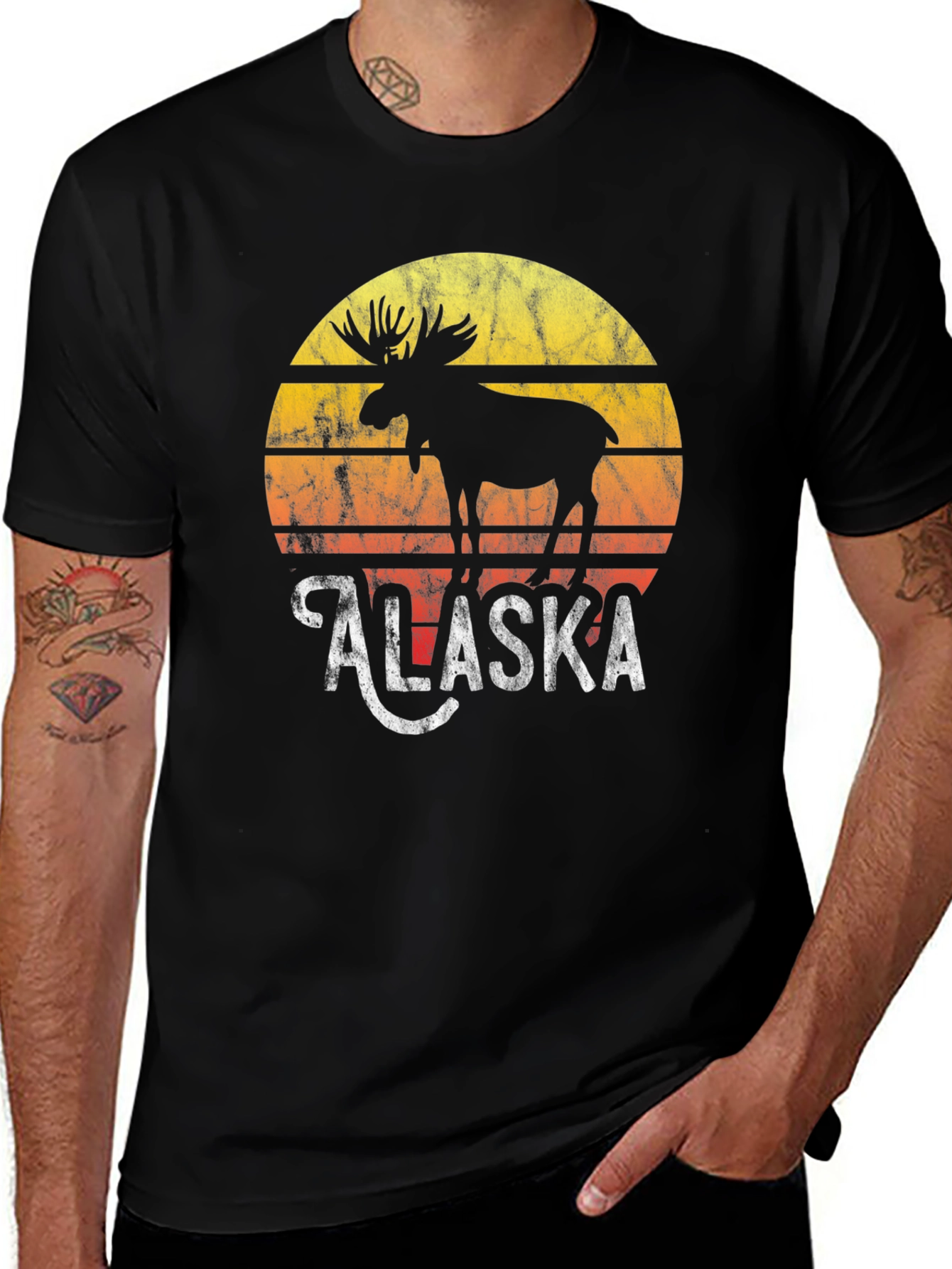 Alaska Moose Graphic Tee - Retro Sunset Design