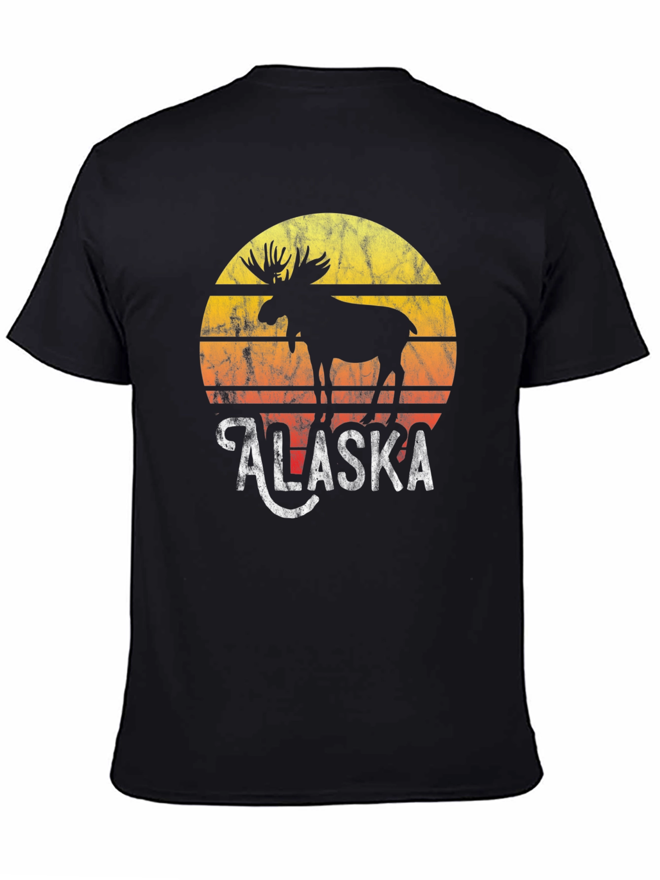 Alaska Moose Graphic Tee - Retro Sunset Design