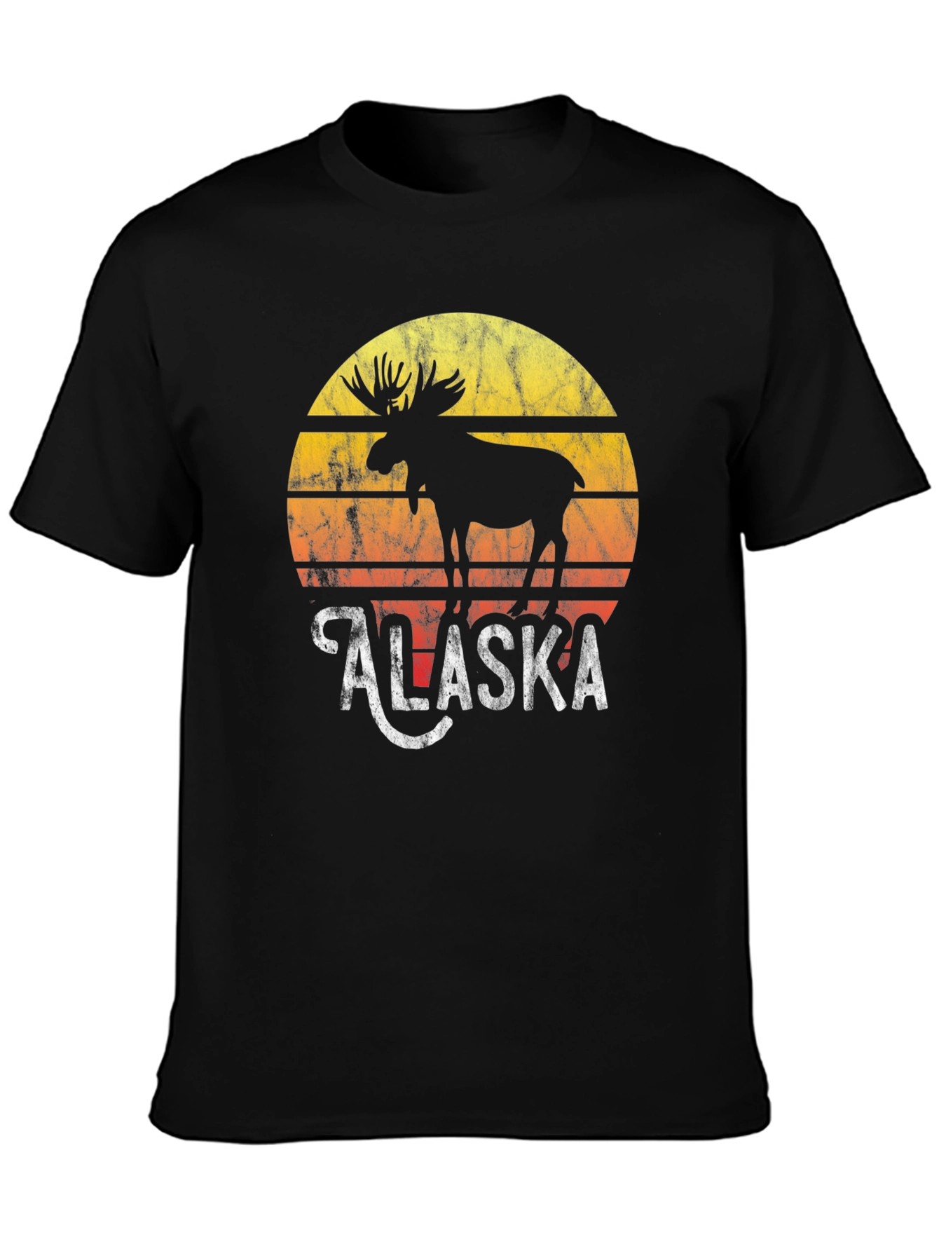 Alaska Moose Graphic Tee - Retro Sunset Design
