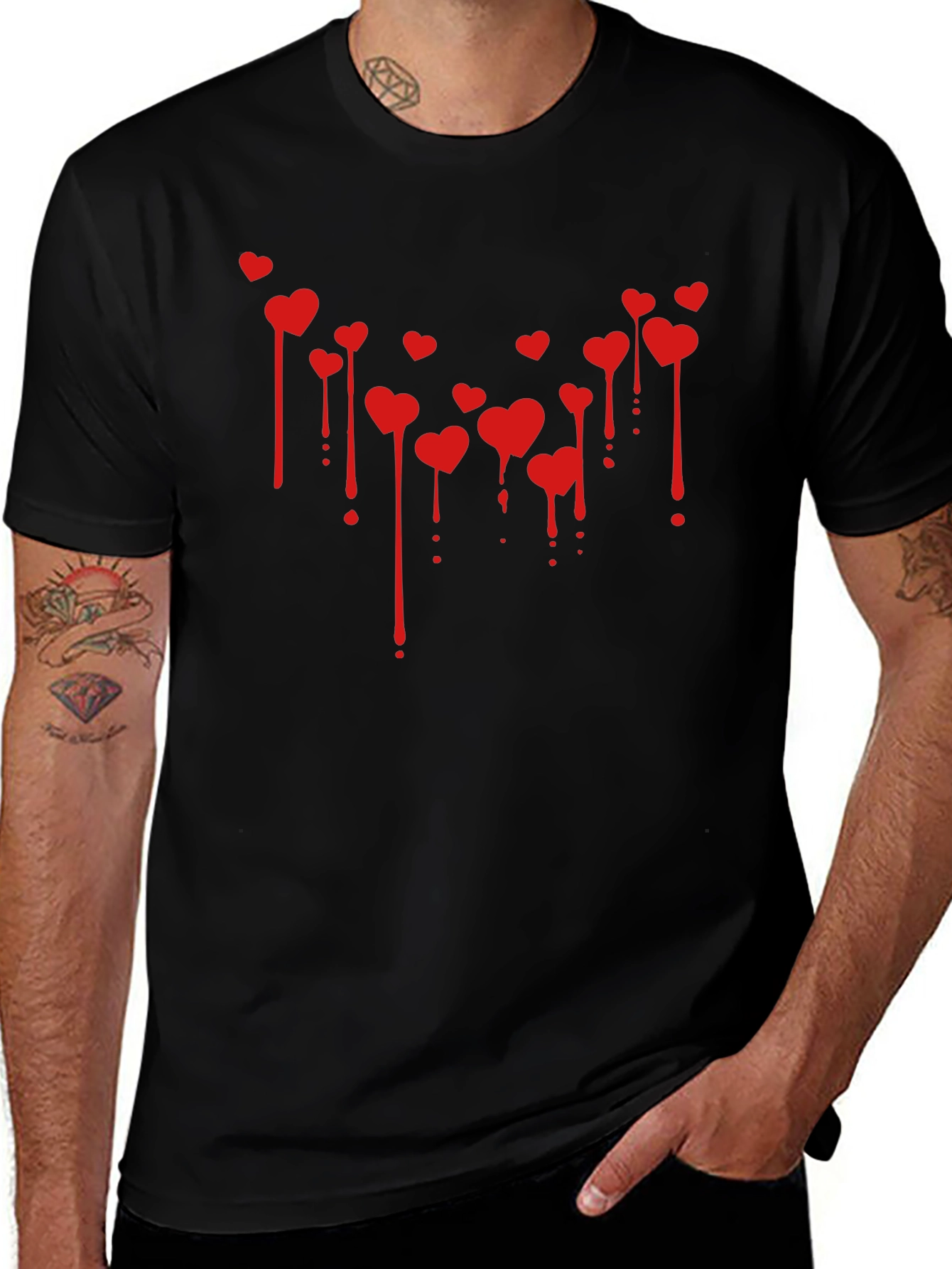 Bleeding Hearts Graphic Tee - Valentines Day Black T-Shirt