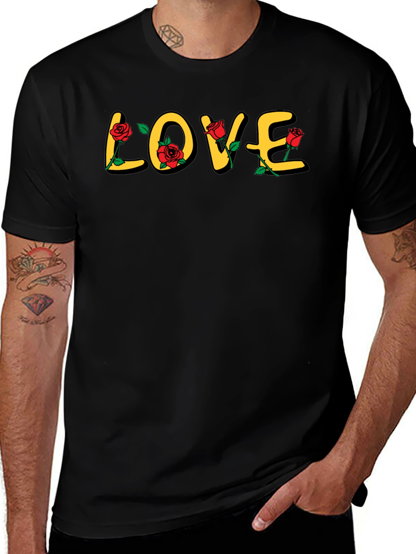 Love Rose Graphic Print Black T-Shirt