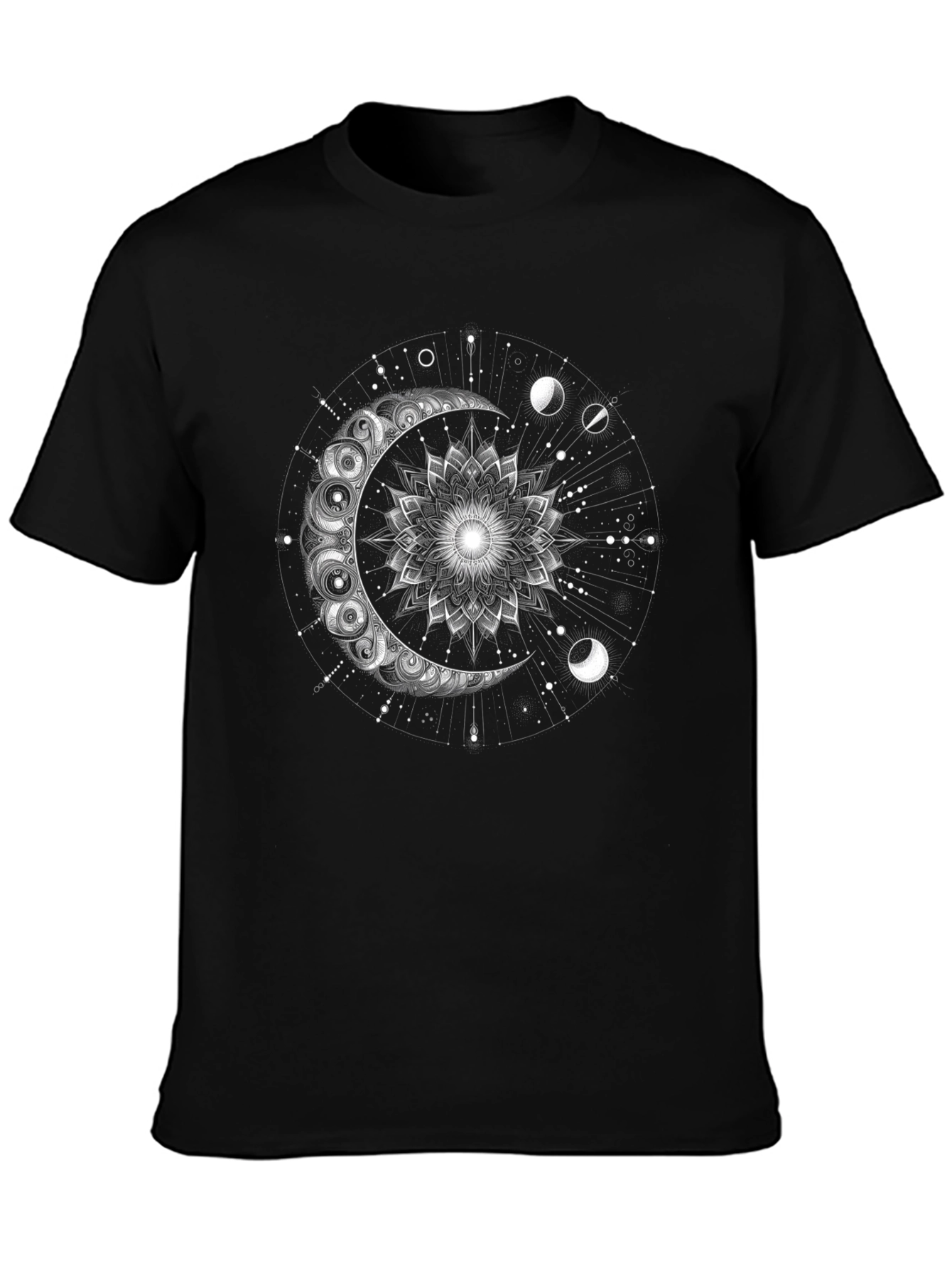 Celestial Moon Mandala Graphic Tee - Black