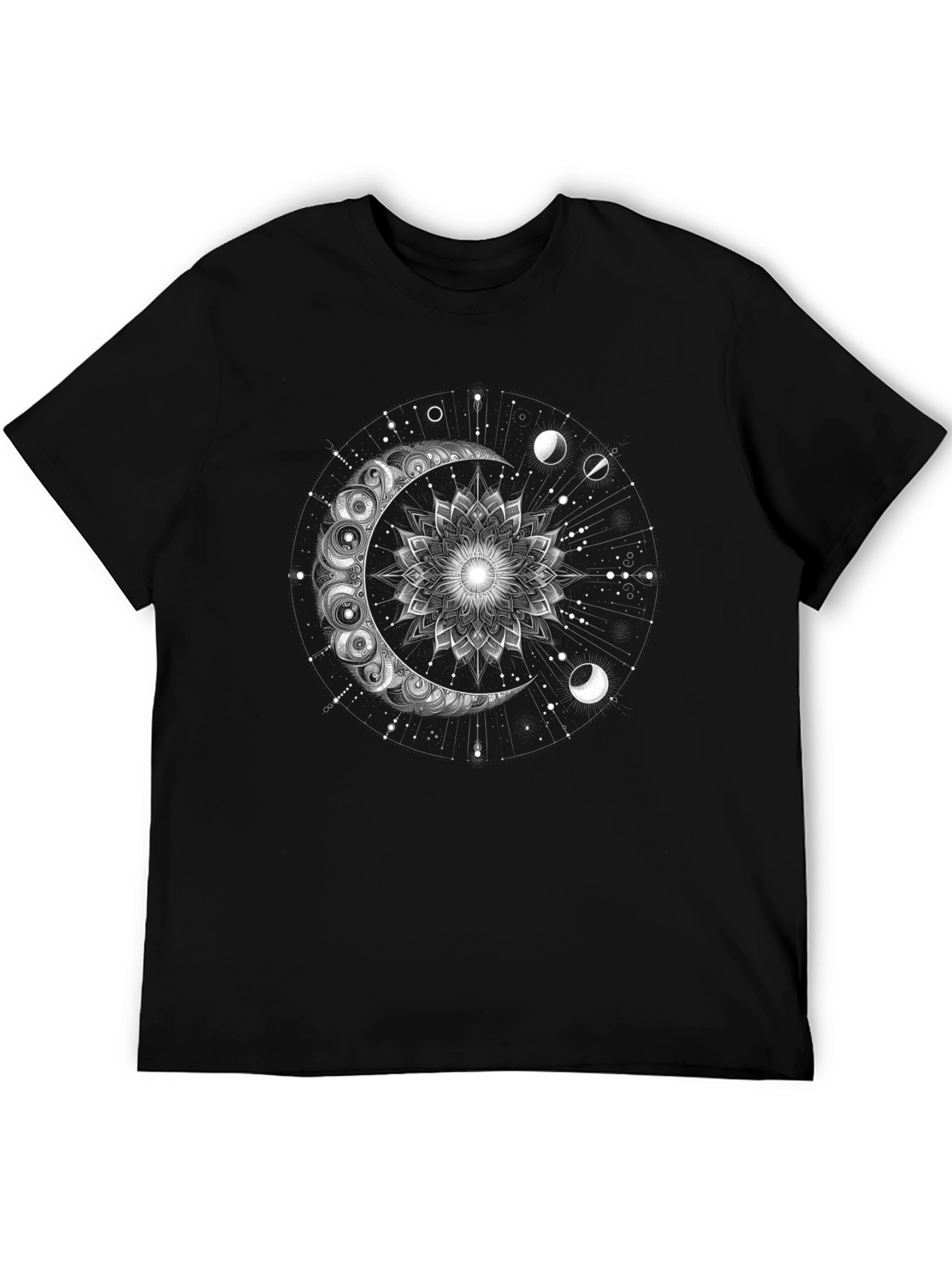 Celestial Moon Mandala Graphic Tee - Black