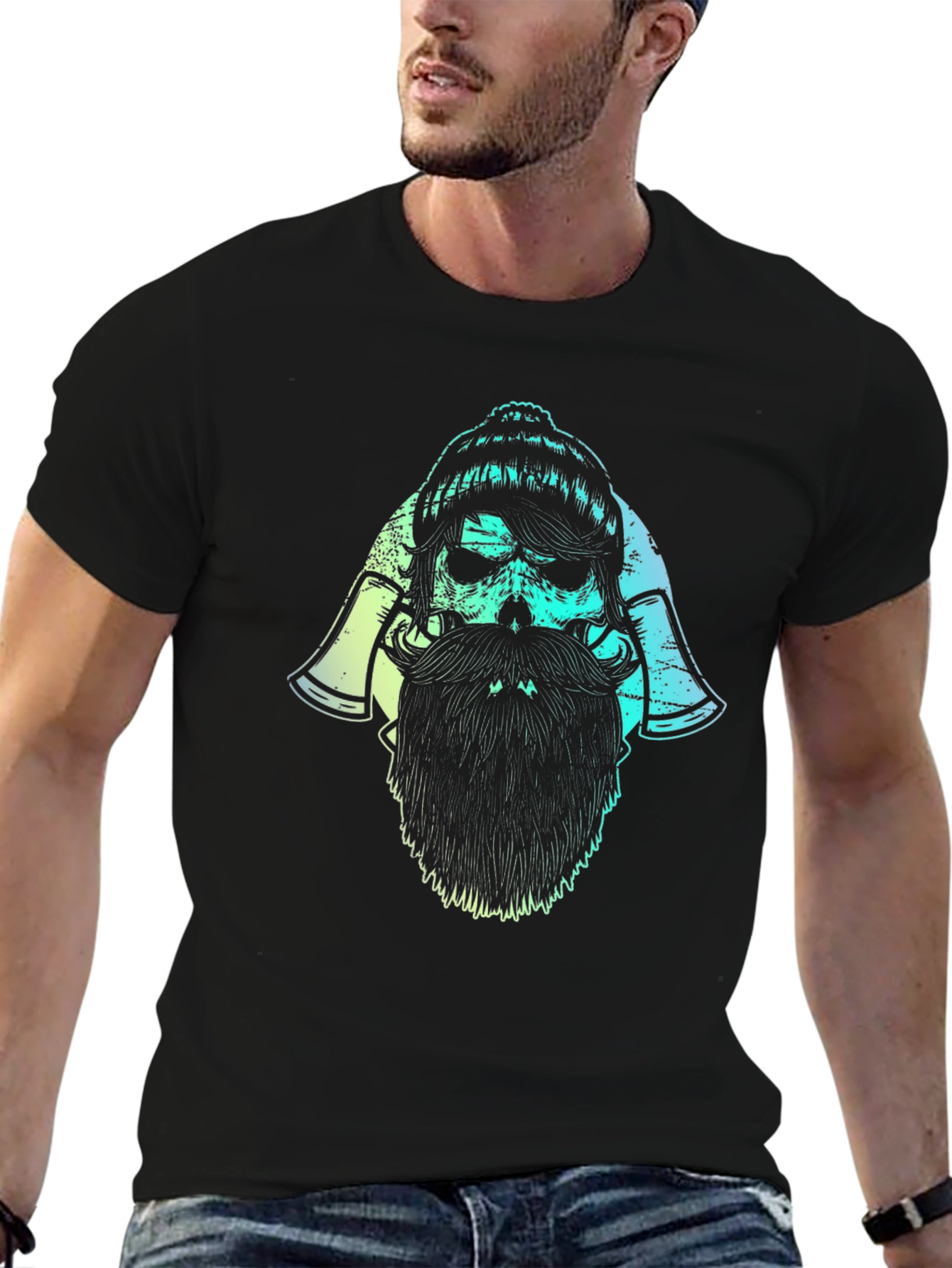 Lumberjack Skull Graphic Tee - Black Cotton Blend