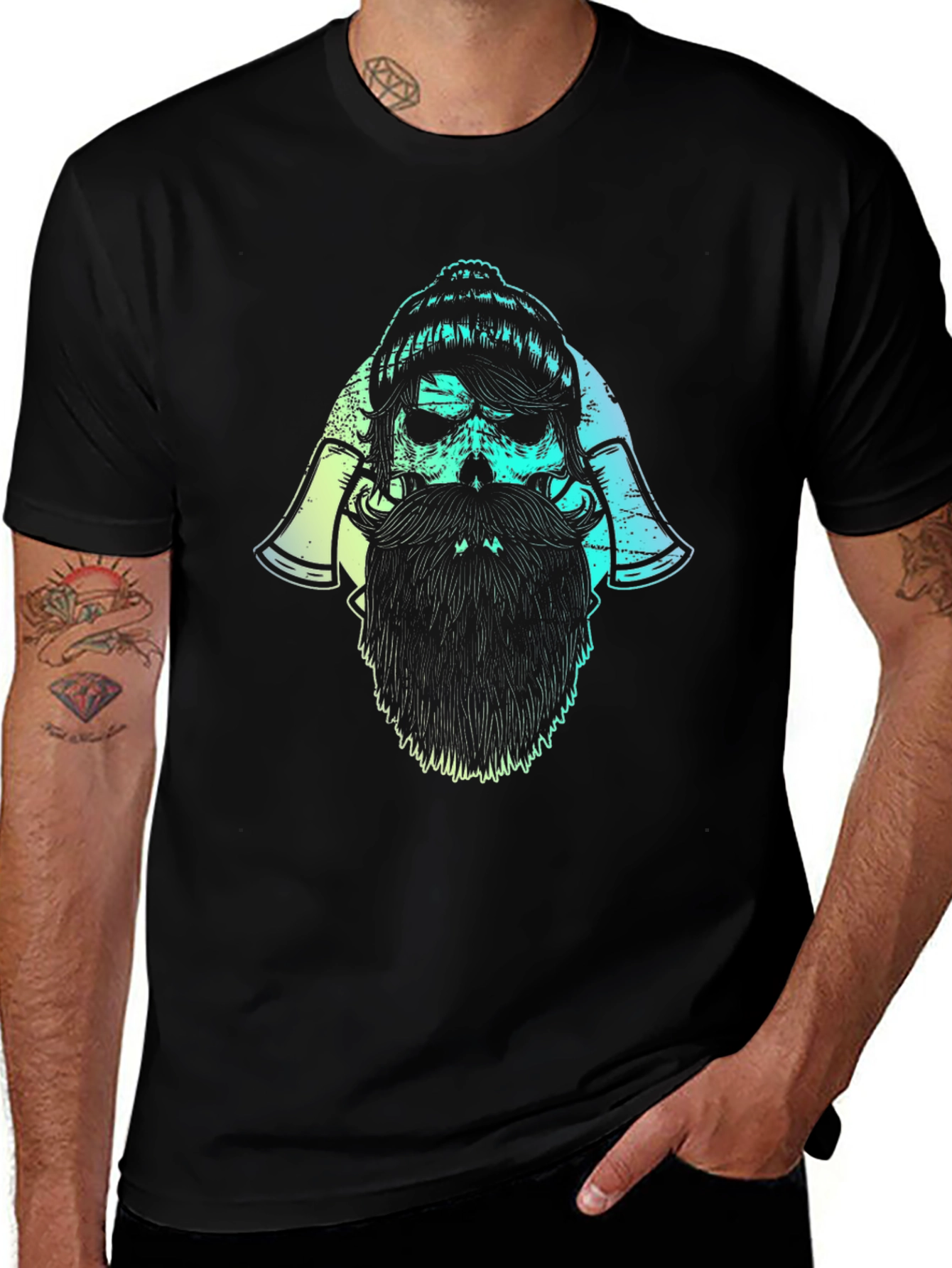 Lumberjack Skull Graphic Tee - Black Cotton Blend