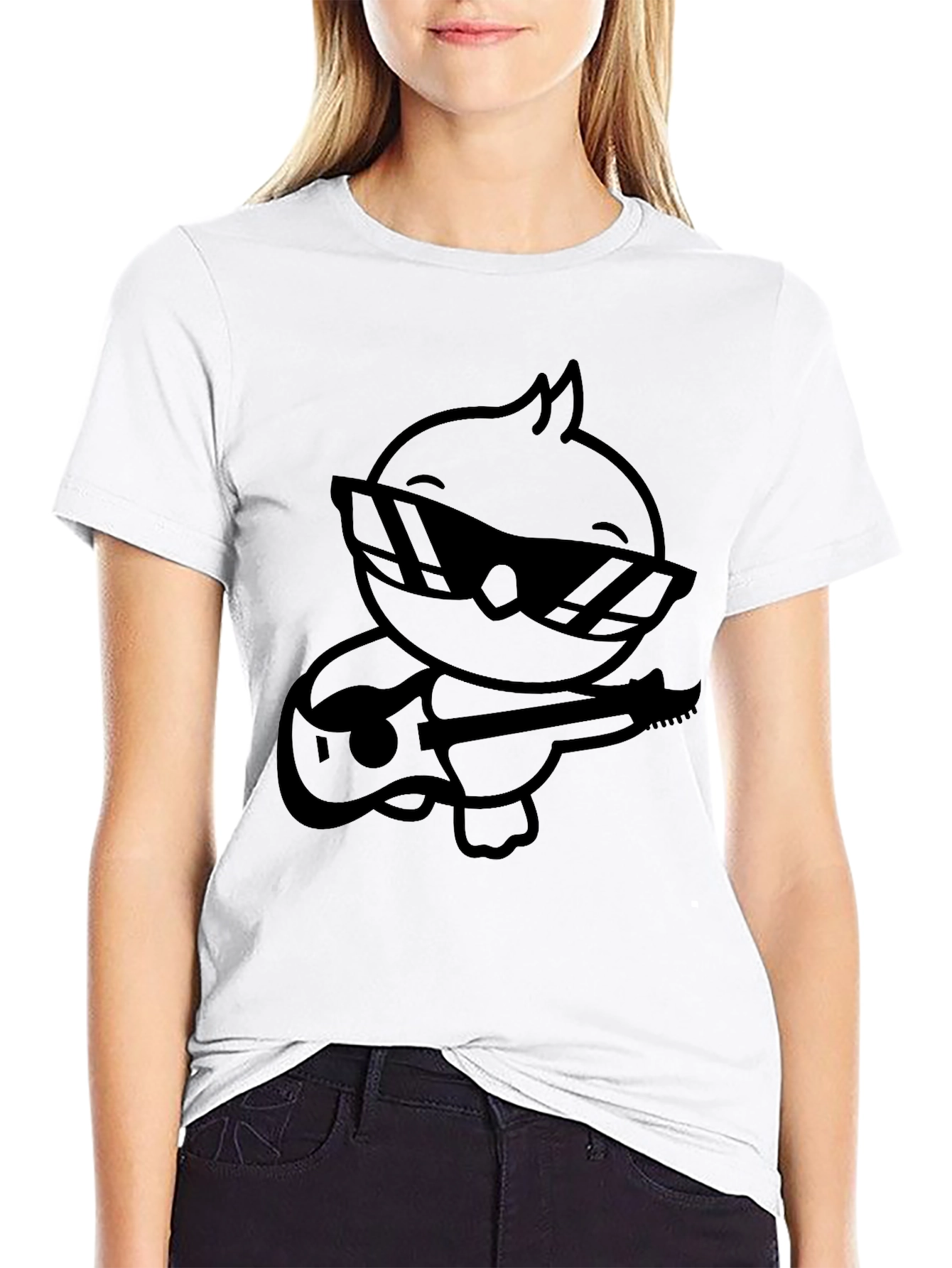 Cool Chick Guitar Player Black T-Shirt