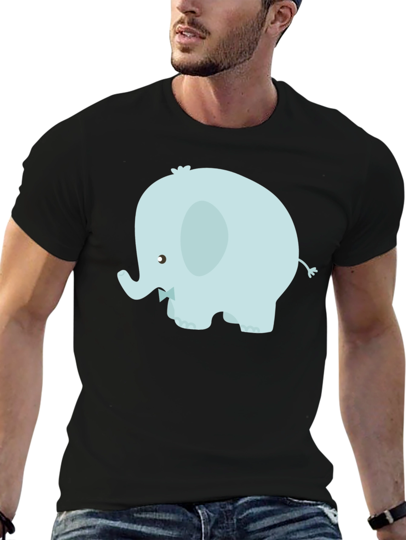 Cute Elephant Graphic Tee - Black Cotton Blend