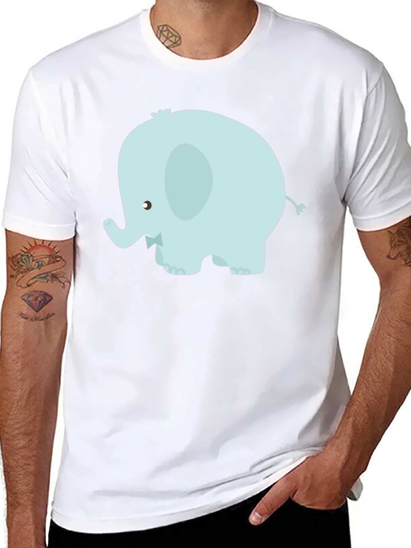 Cute Elephant Graphic Tee - Black Cotton Blend