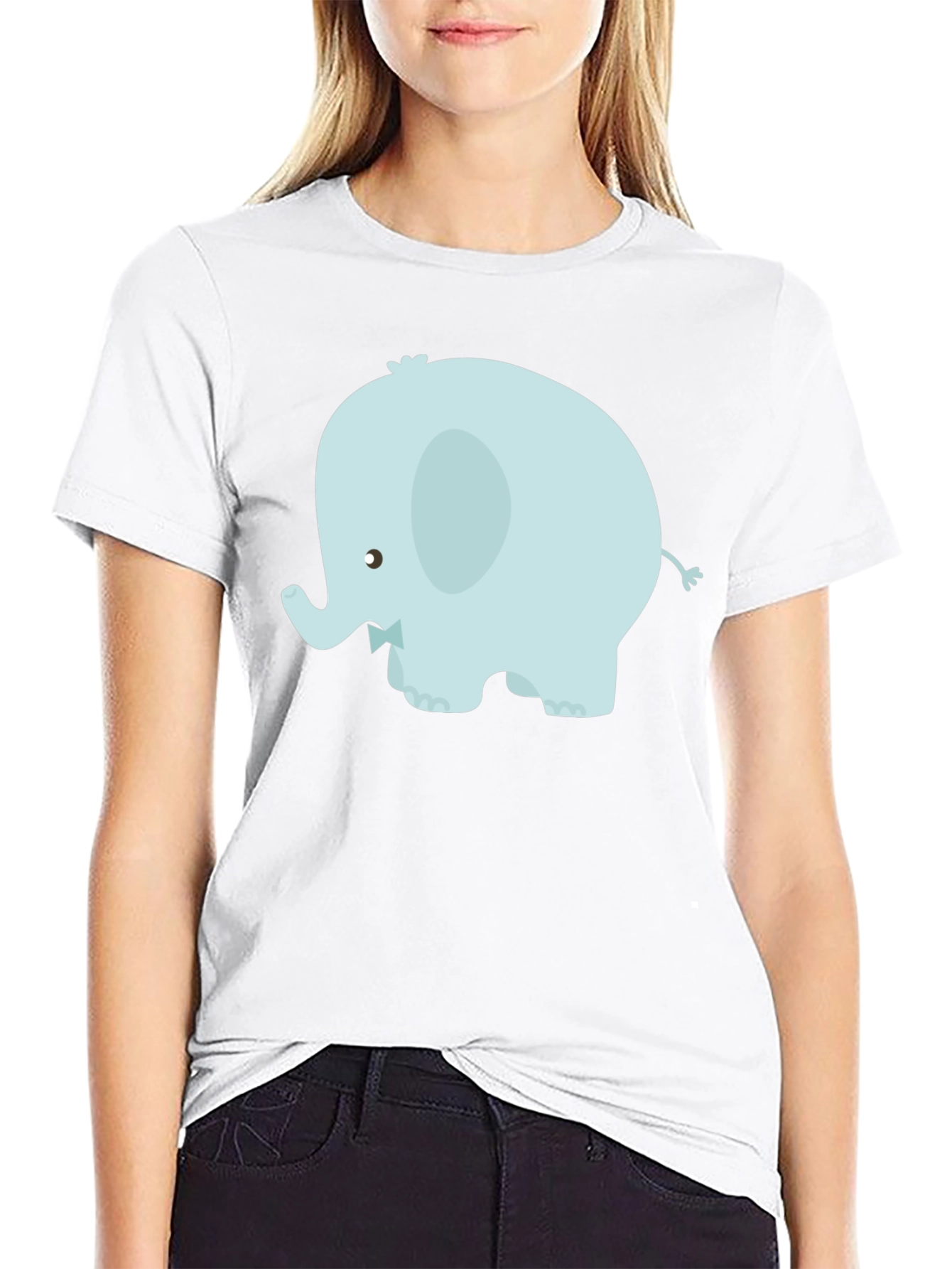 Cute Elephant Graphic Tee - Black Cotton Blend