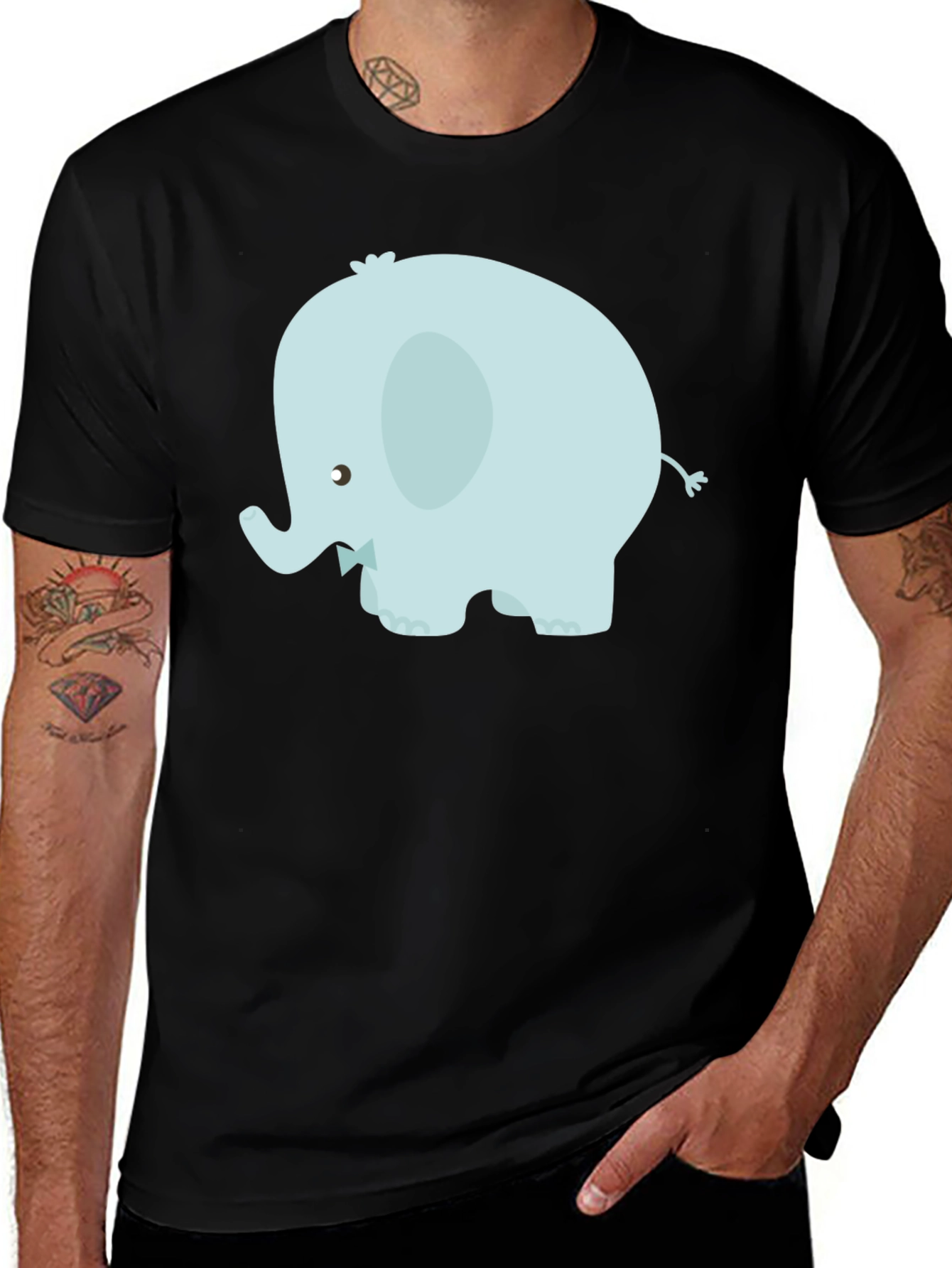 Cute Elephant Graphic Tee - Black Cotton Blend