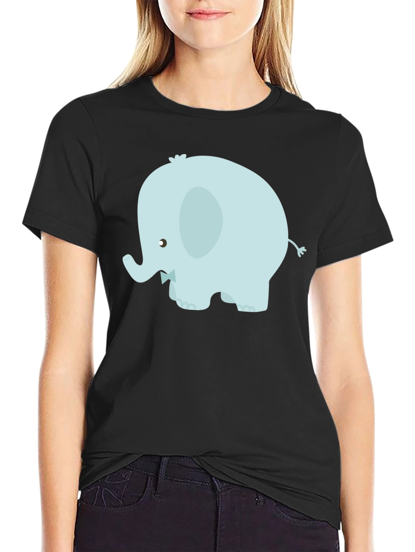Cute Elephant Graphic Tee - Black Cotton Blend