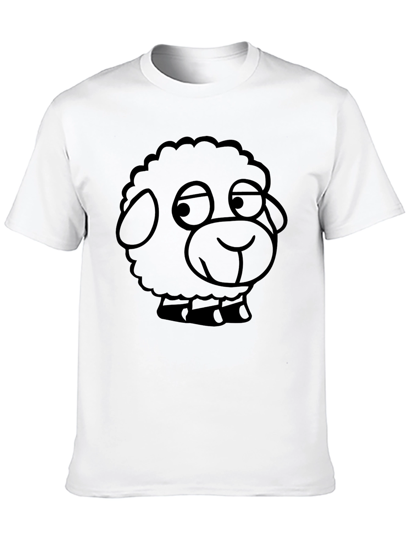 Cartoon Sheep Graphic Tee - Black Cotton Blend