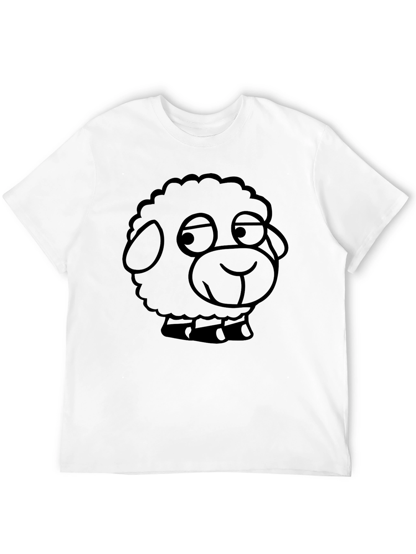 Cartoon Sheep Graphic Tee - Black Cotton Blend