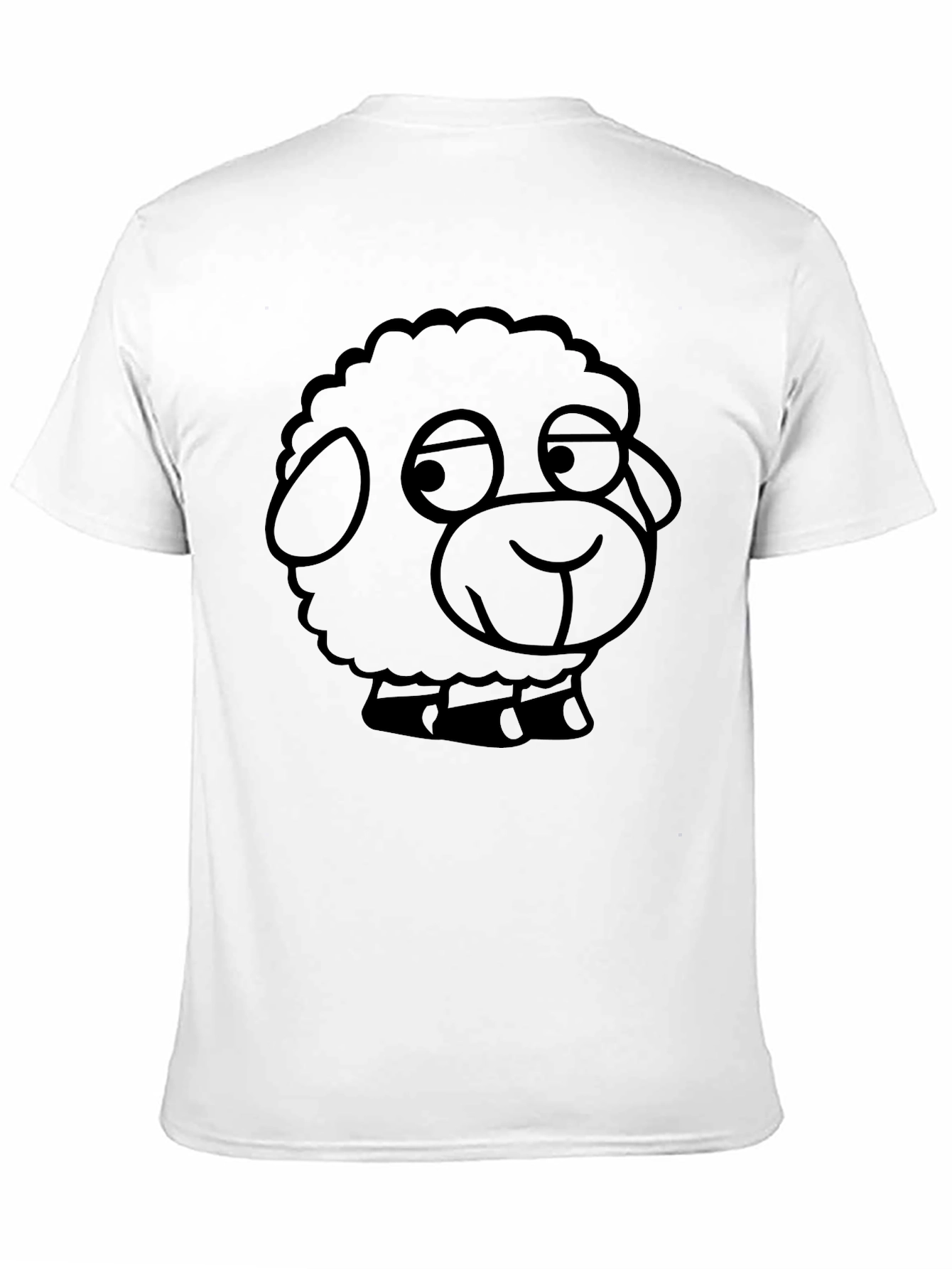 Cartoon Sheep Graphic Tee - Black Cotton Blend