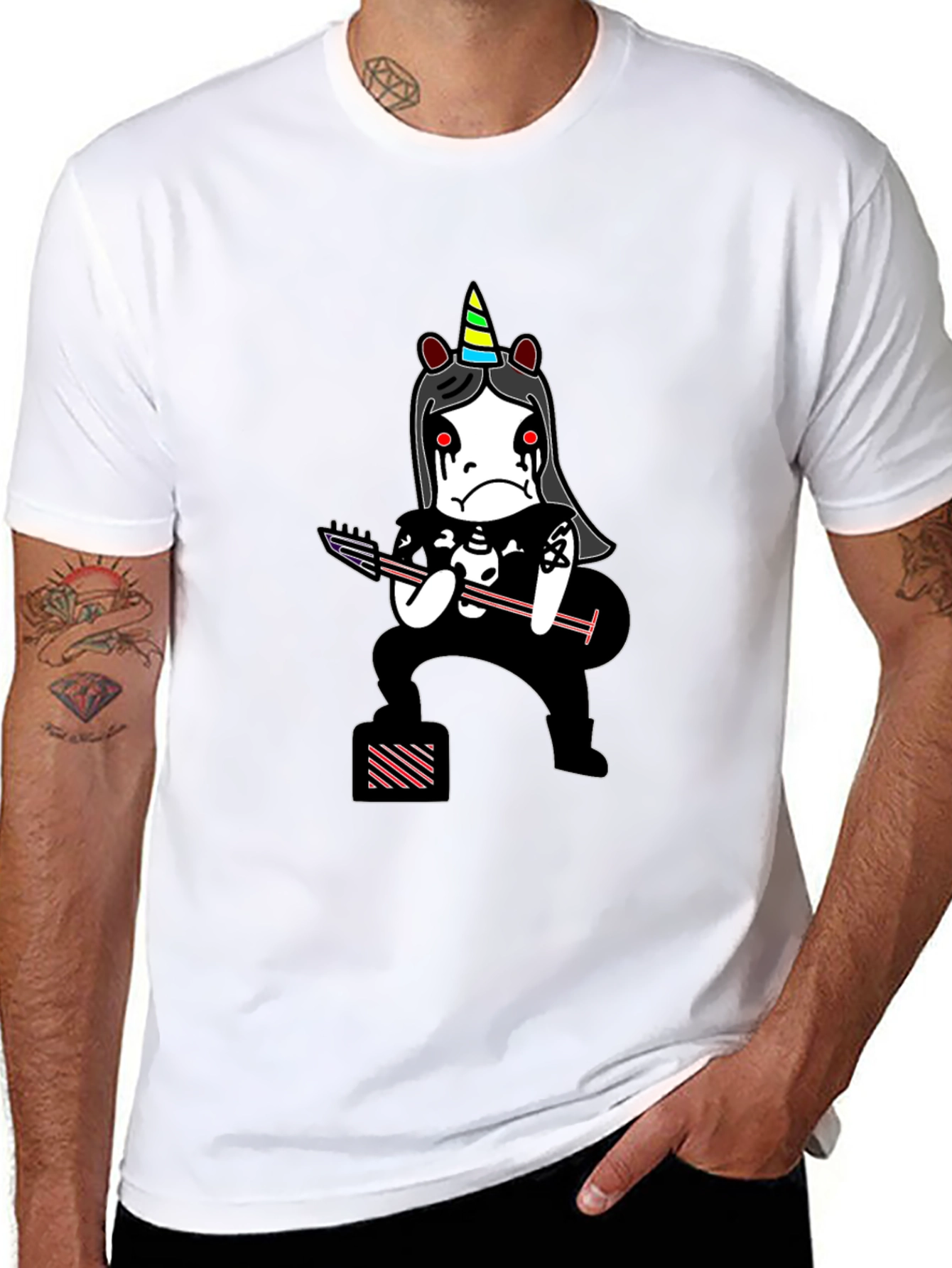 Emo Unicorn Guitarist Black T-Shirt