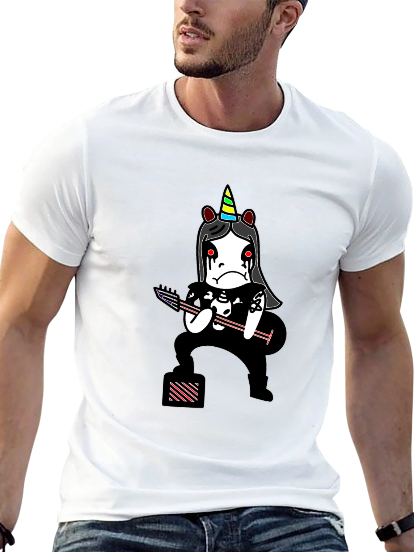 Emo Unicorn Guitarist Black T-Shirt