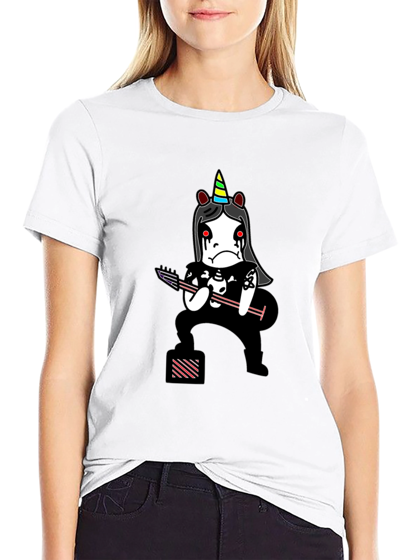 Emo Unicorn Guitarist Black T-Shirt