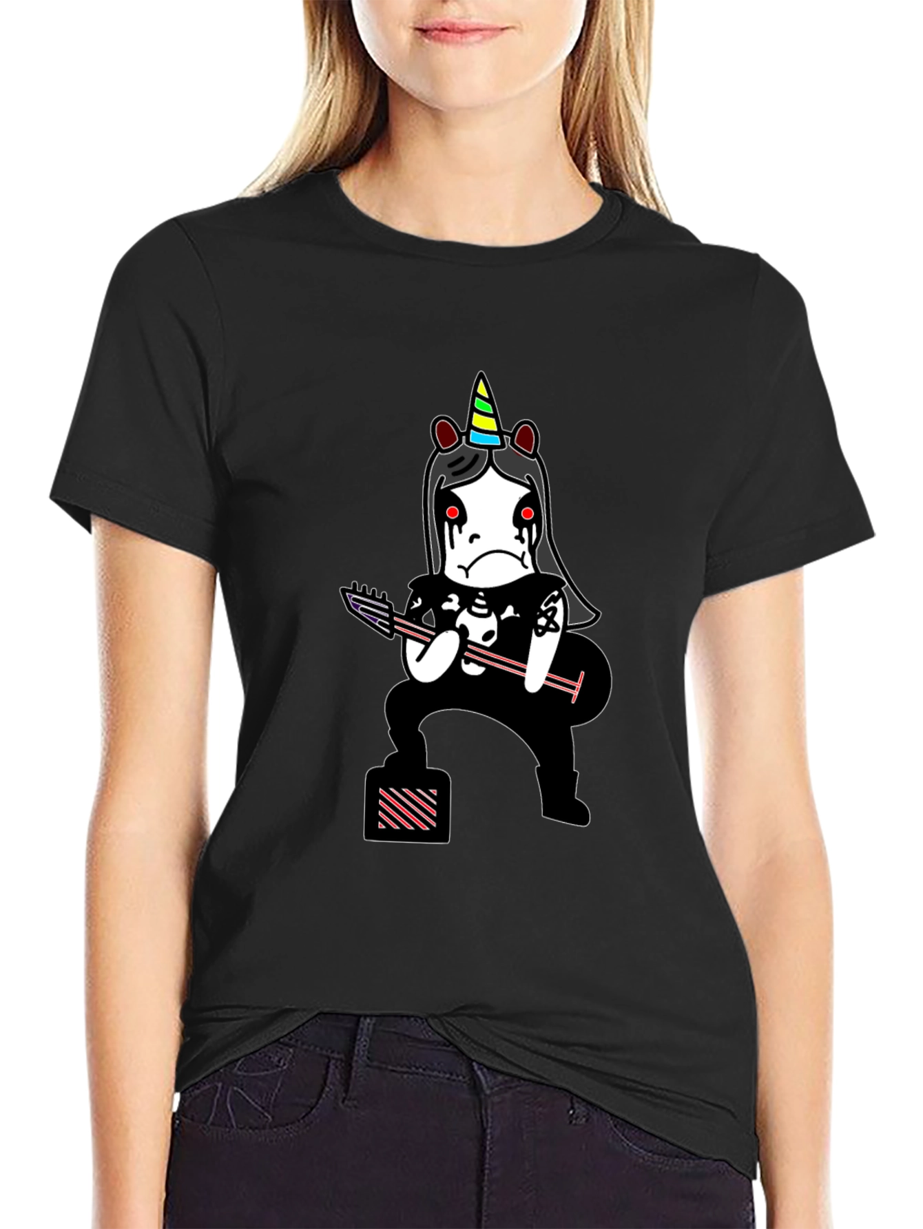 Emo Unicorn Guitarist Black T-Shirt