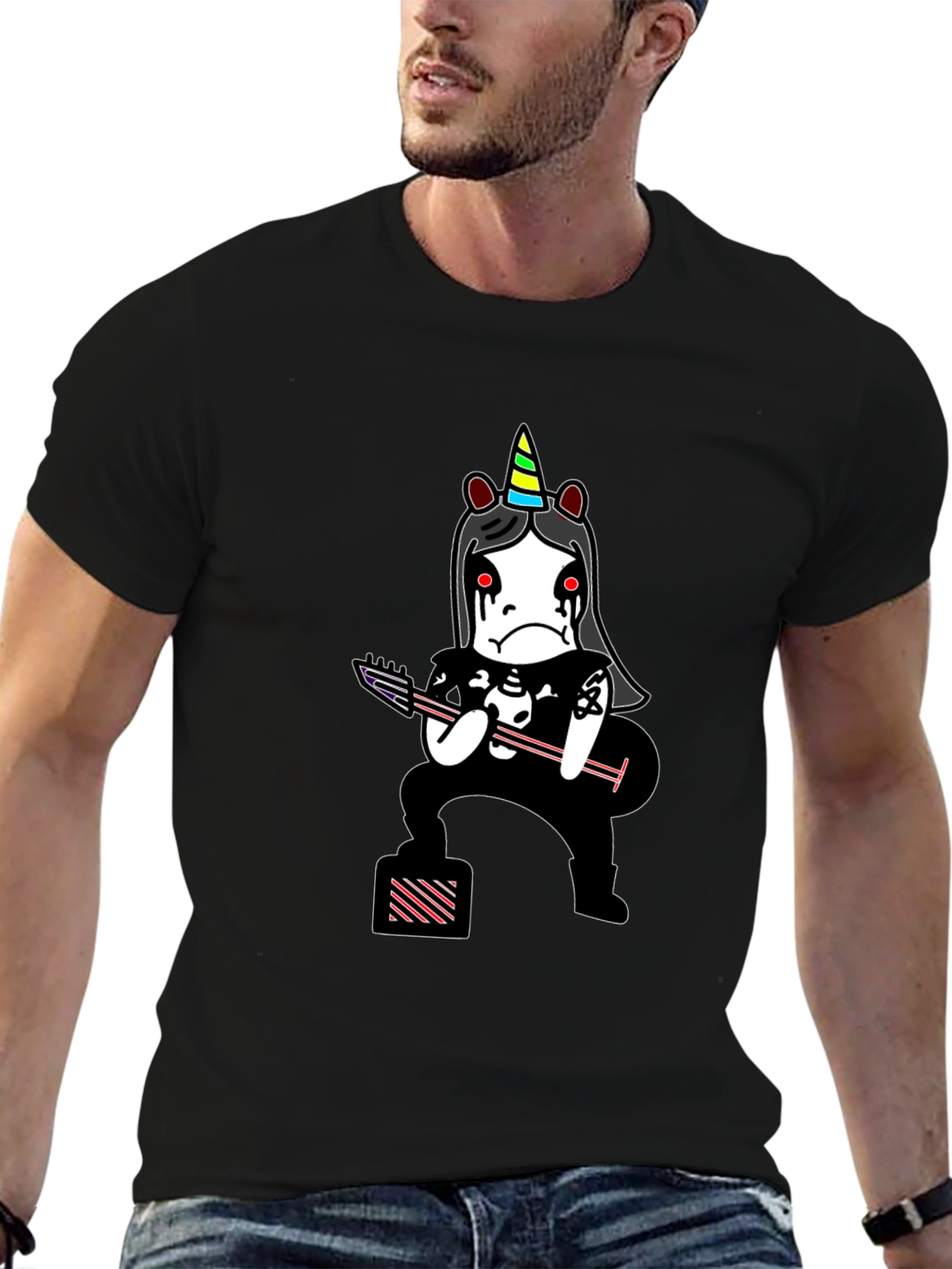 Emo Unicorn Guitarist Black T-Shirt