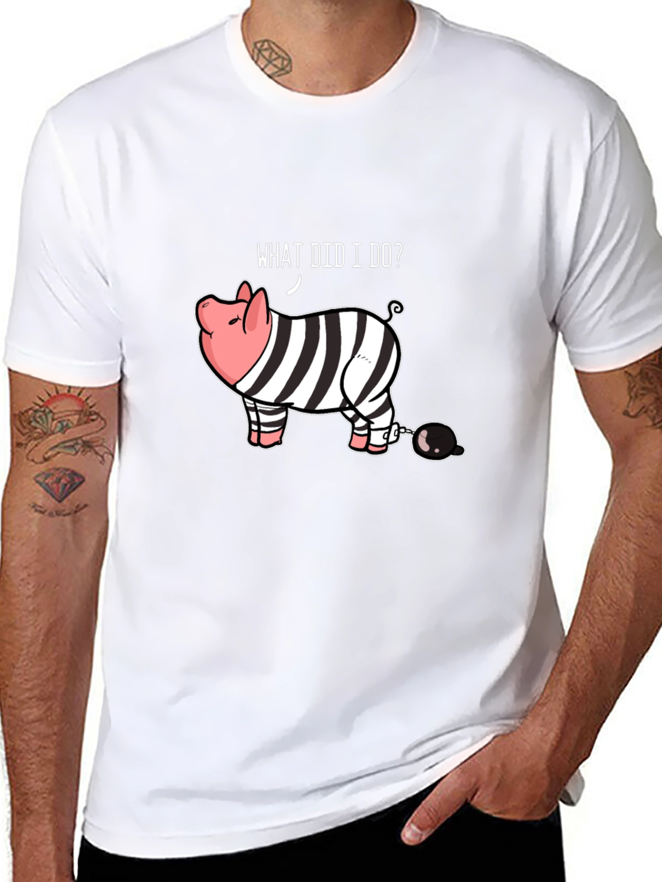 Funny What Did I Do? Pig in Jail T-Shirt