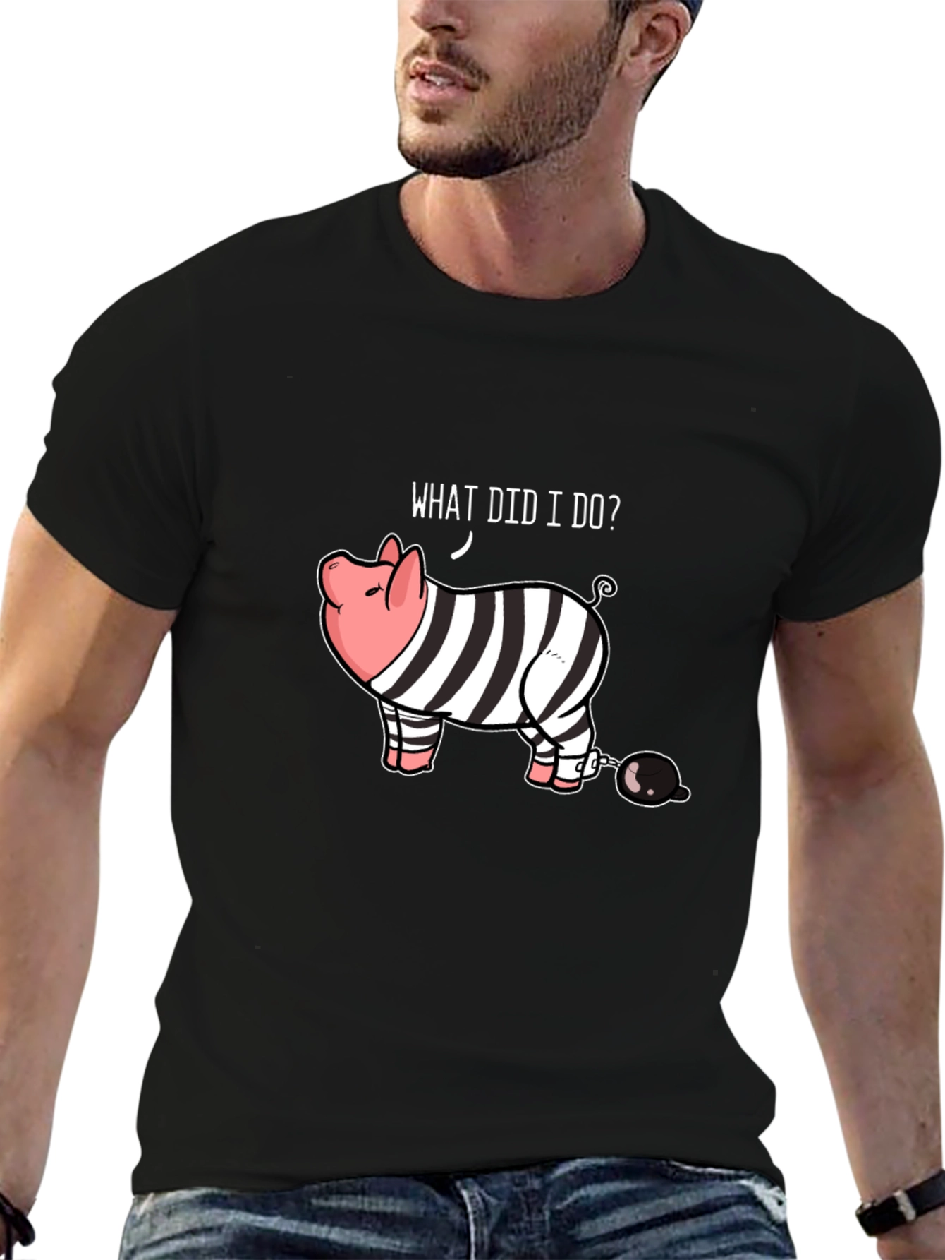 Funny What Did I Do? Pig in Jail T-Shirt