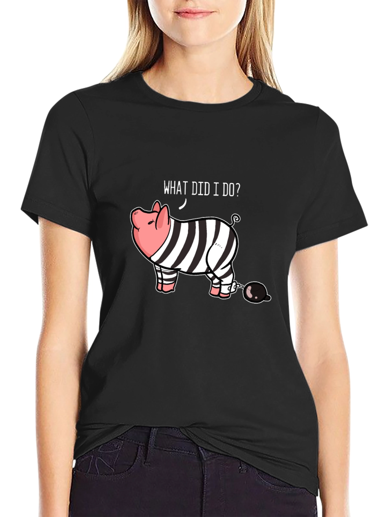 Funny What Did I Do? Pig in Jail T-Shirt