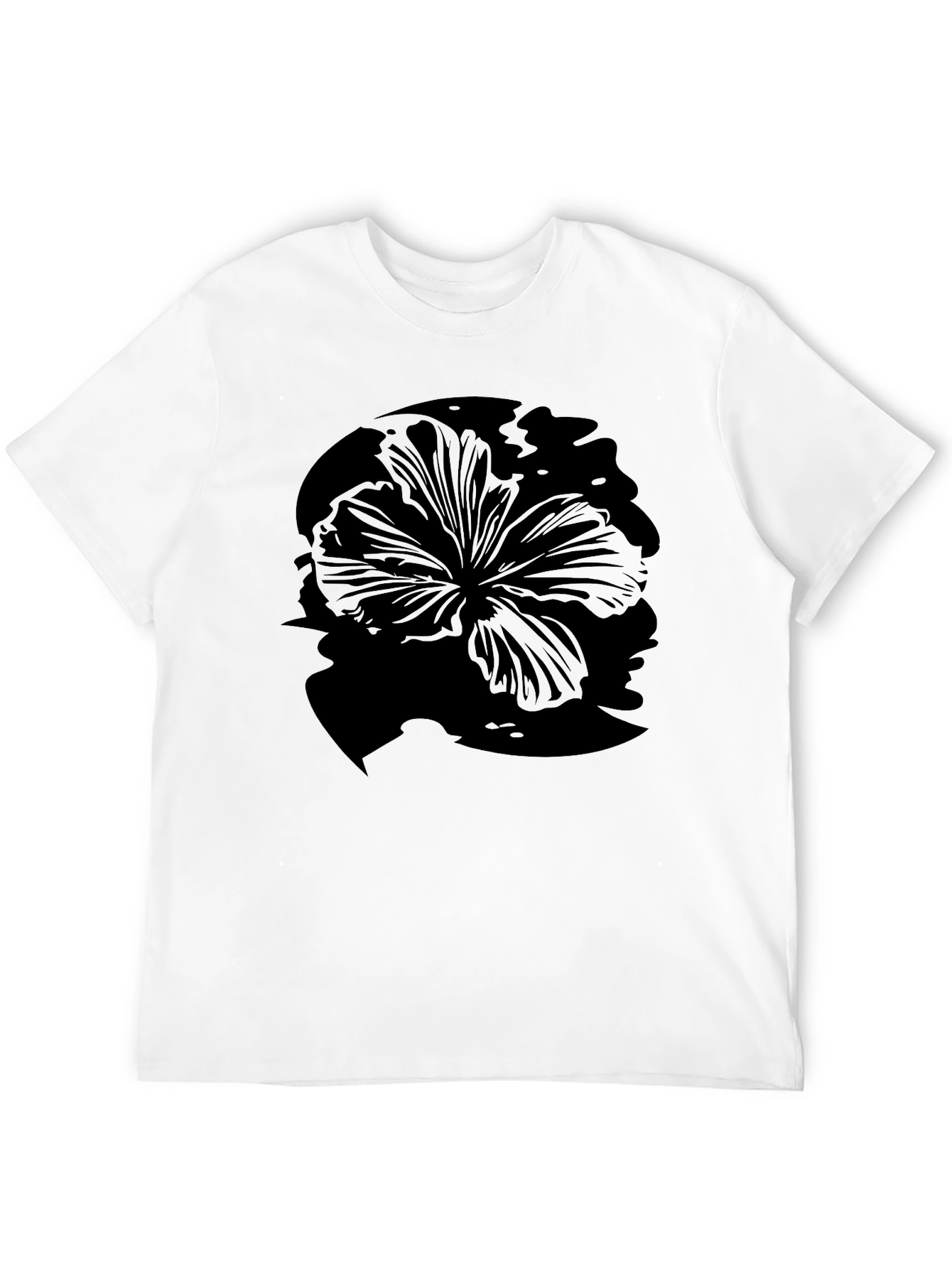 Mens Black Hibiscus Flower Graphic T-Shirt