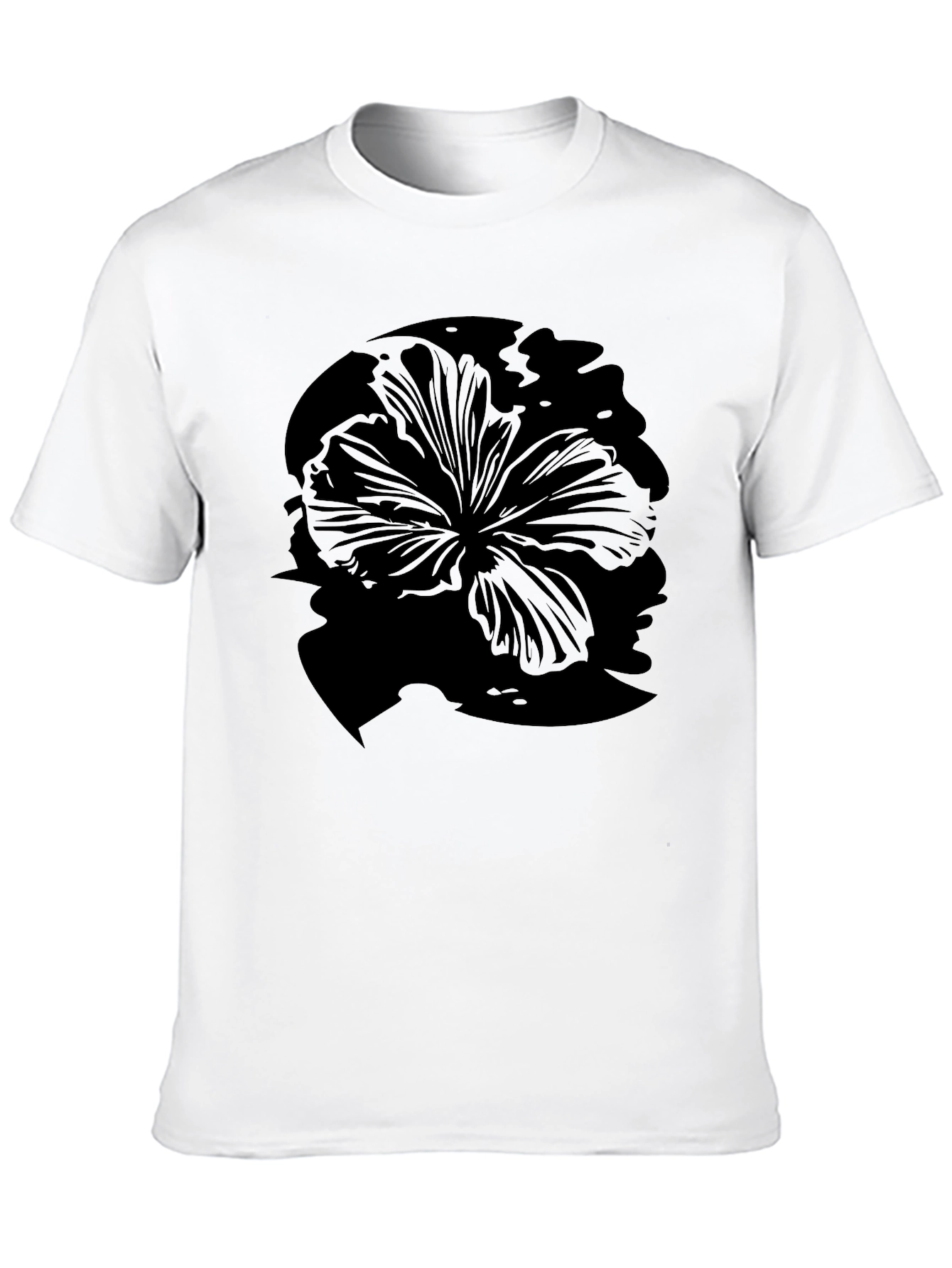 Mens Black Hibiscus Flower Graphic T-Shirt
