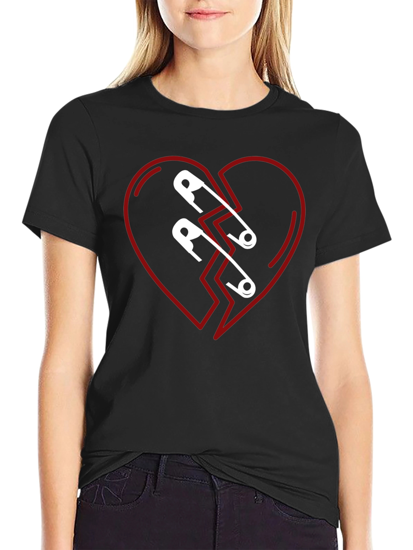Mended Heart Graphic Tee - Black Cotton T-Shirt