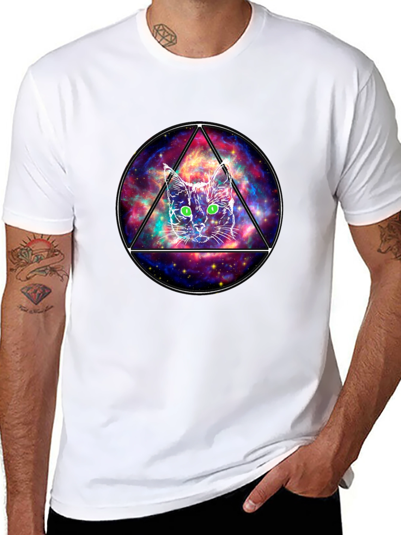 Cosmic Cat Graphic T-Shirt - Galaxy Design Tee