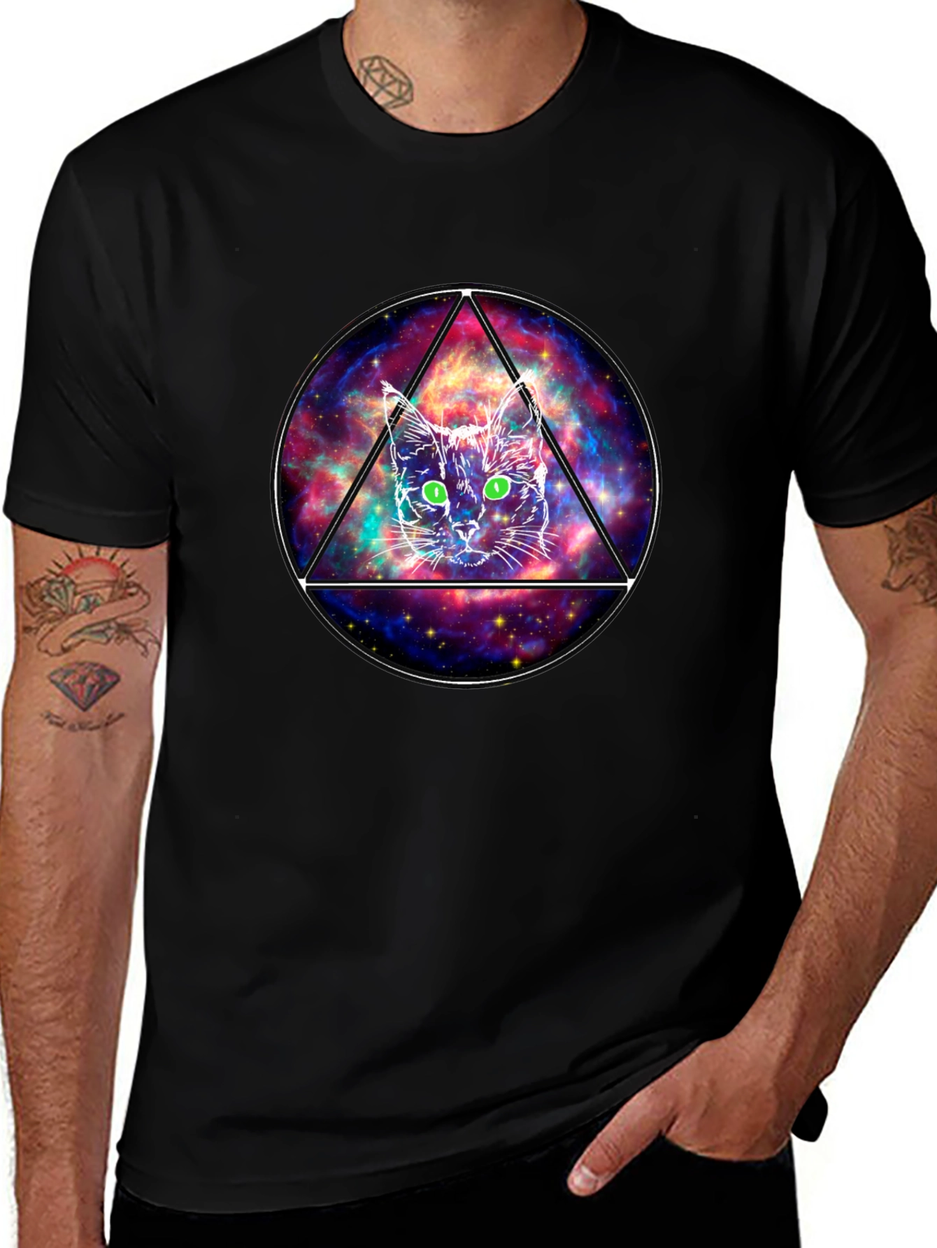 Cosmic Cat Graphic T-Shirt - Galaxy Design Tee