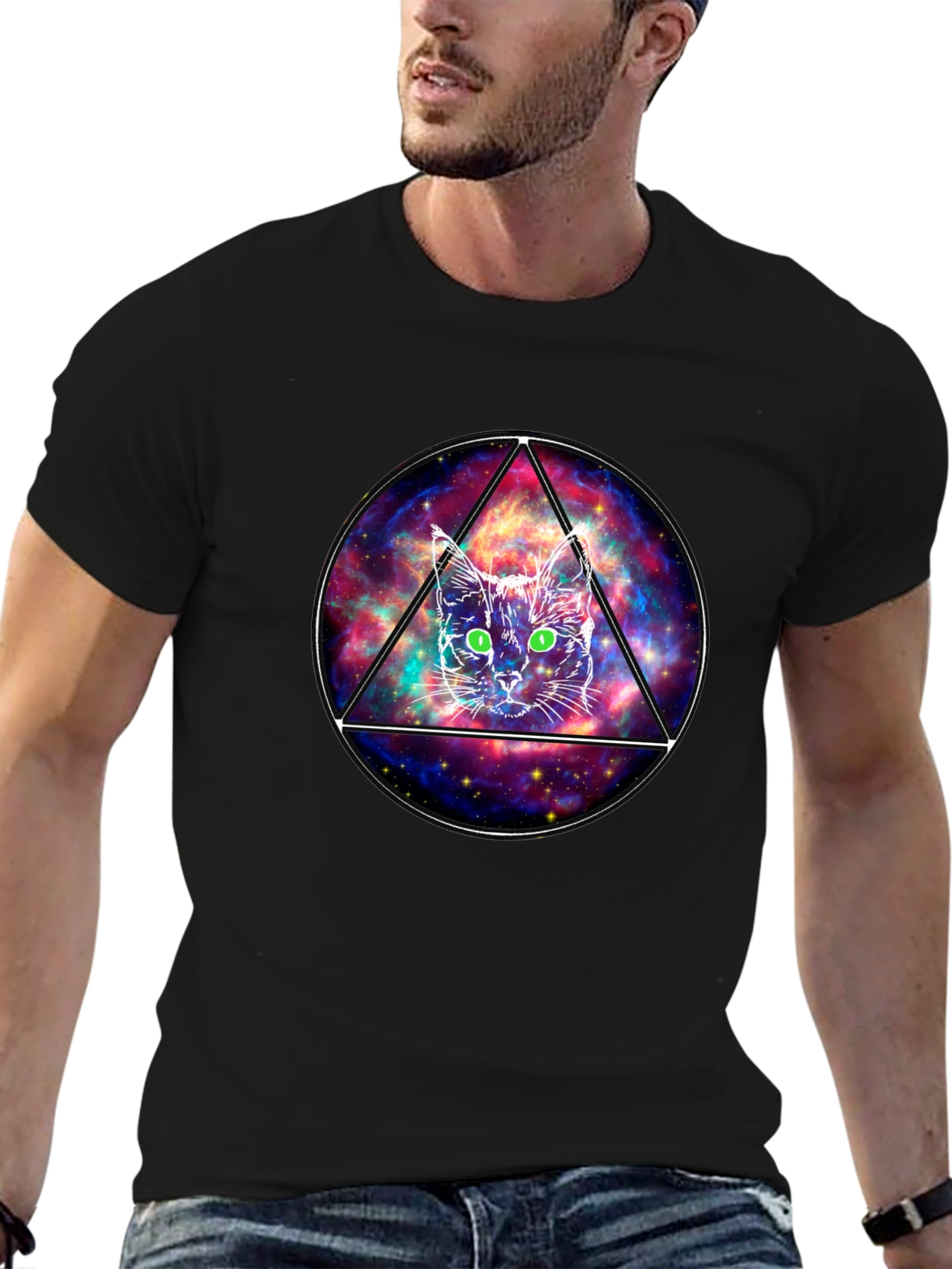 Cosmic Cat Graphic T-Shirt - Galaxy Design Tee
