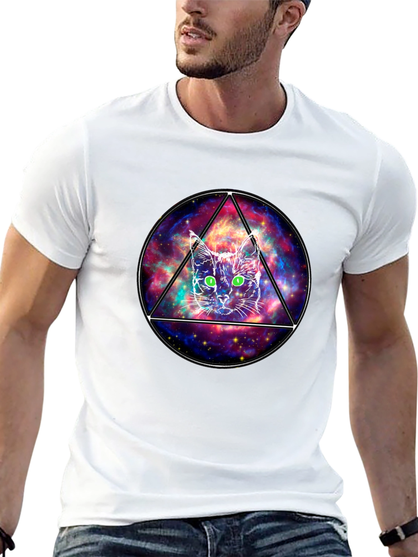 Cosmic Cat Graphic T-Shirt - Galaxy Design Tee