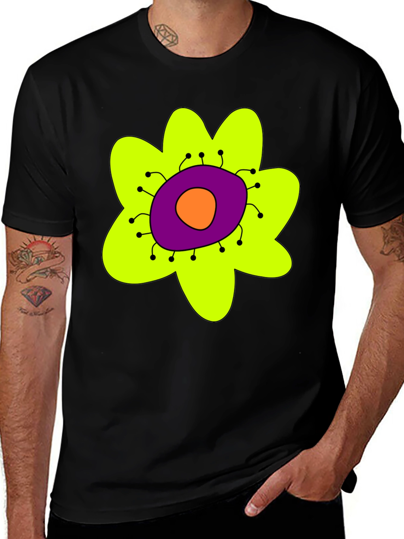 Funky Flower Graphic T-Shirt - Black Tee