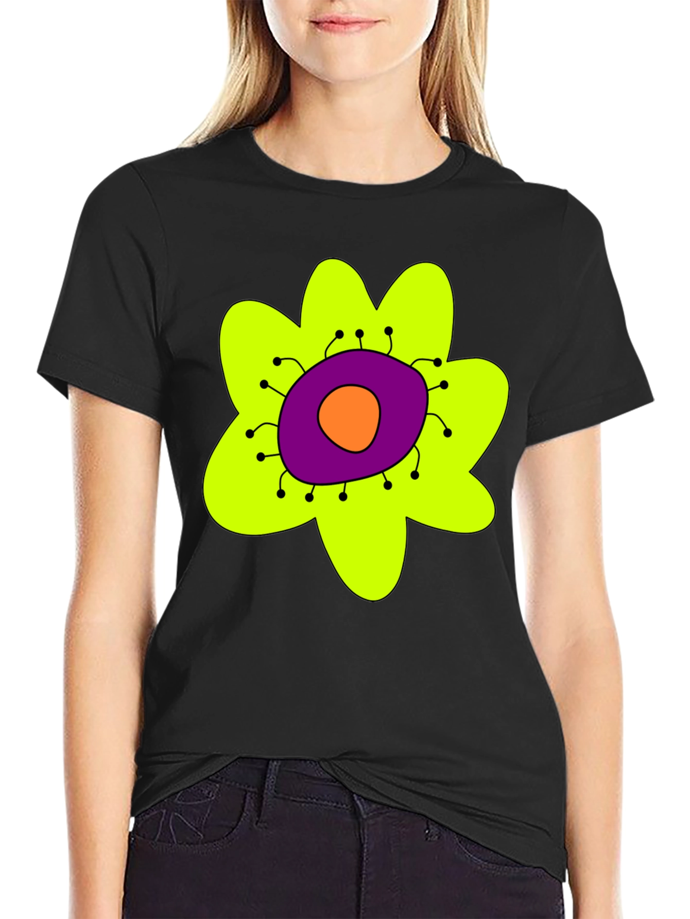 Funky Flower Graphic T-Shirt - Black Tee