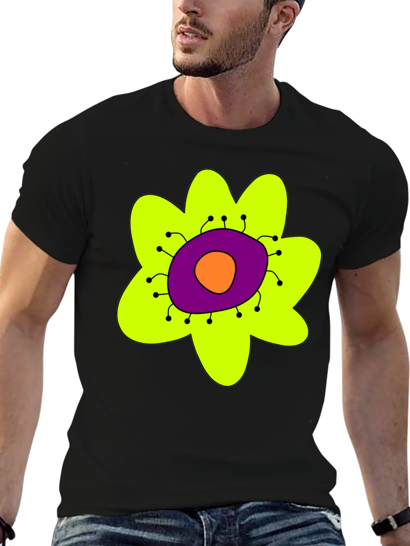 Funky Flower Graphic T-Shirt - Black Tee