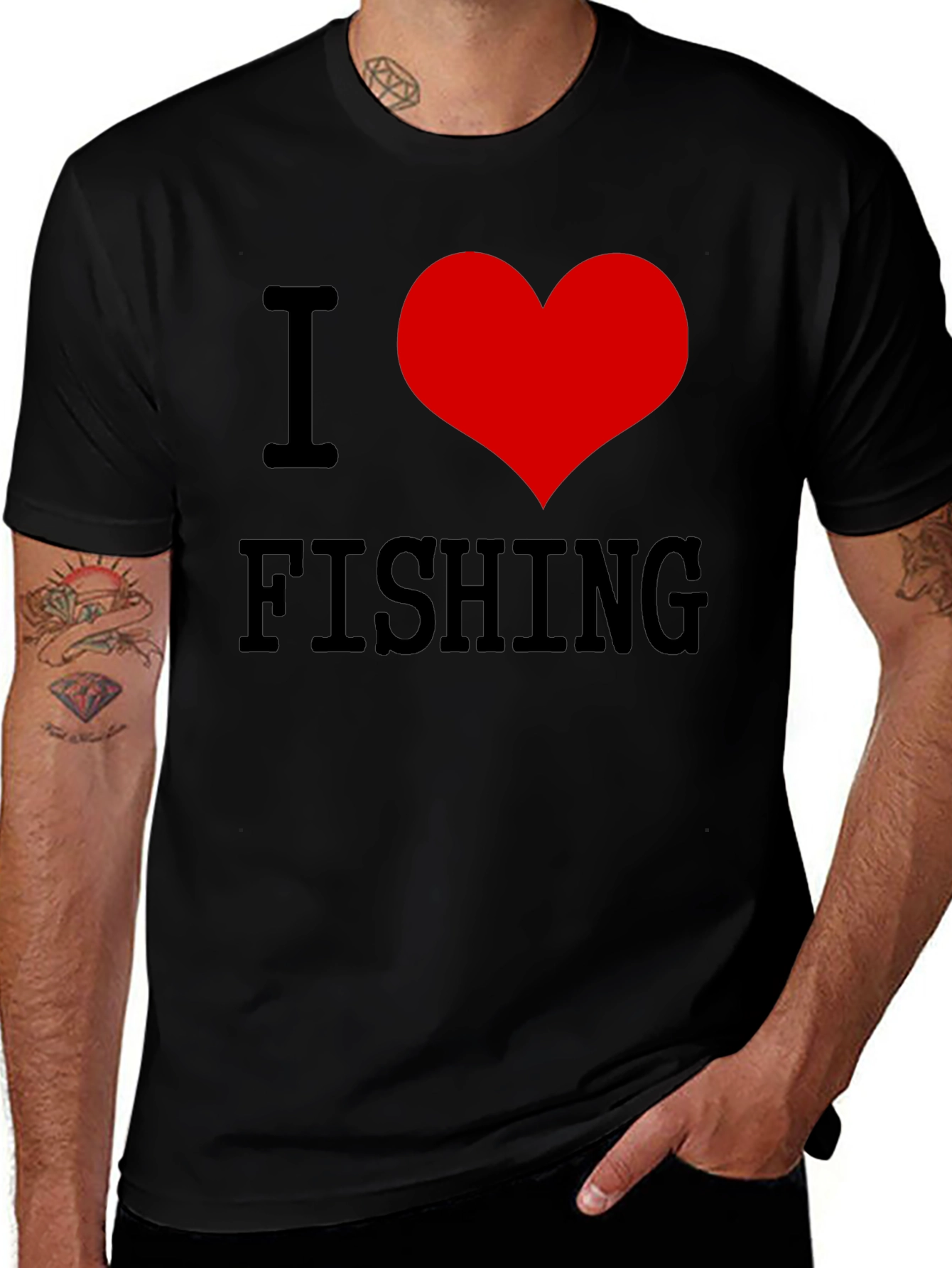 I Love Fishing T-Shirt - Black Cotton
