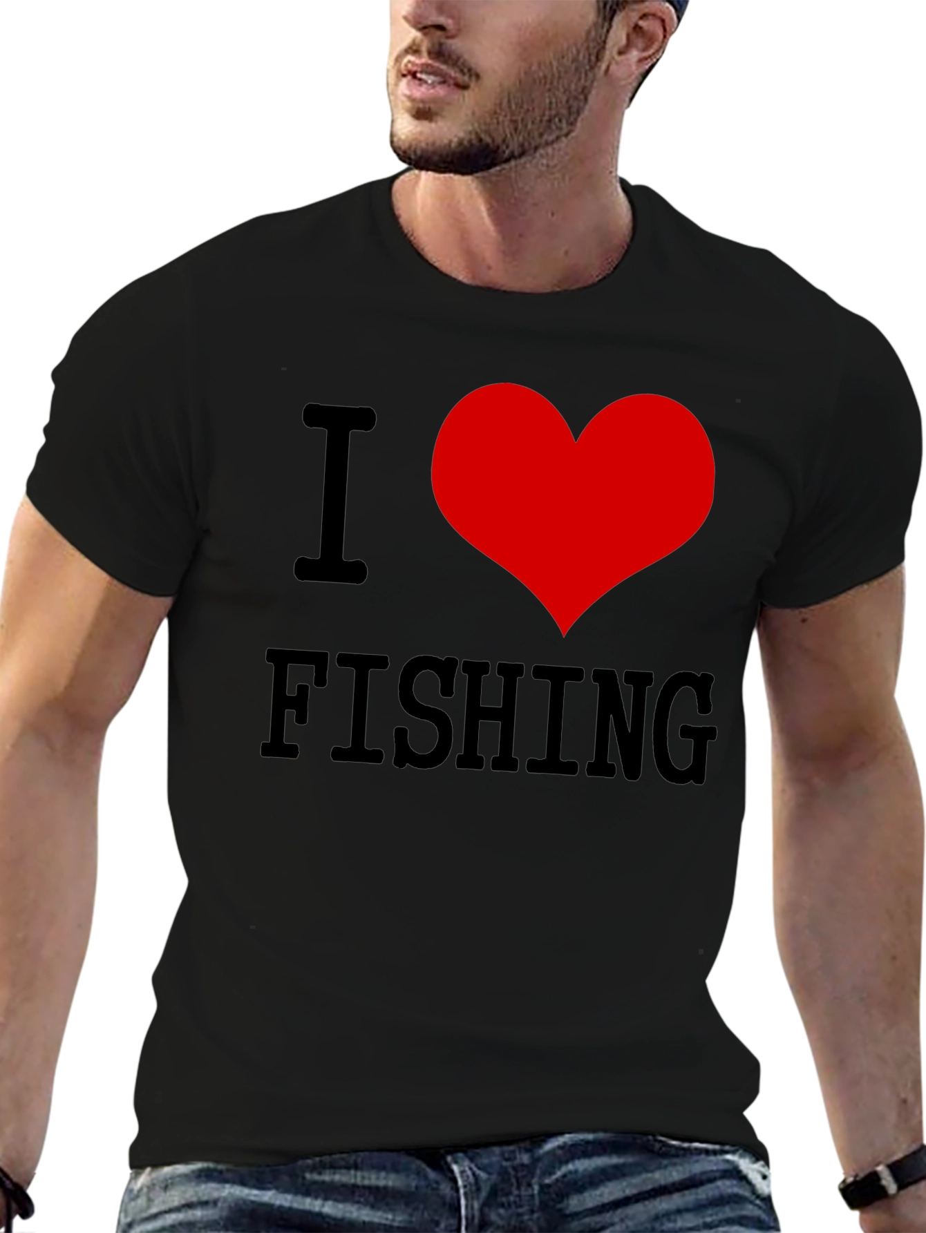 I Love Fishing T-Shirt - Black Cotton