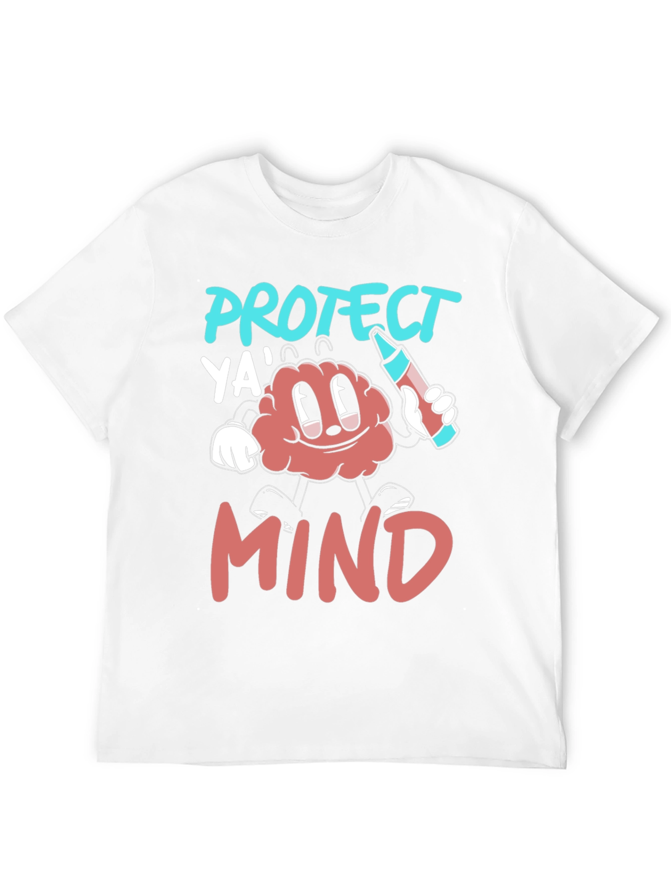 Protect Ya Mind T-Shirt - Cartoon Brain with Crayon