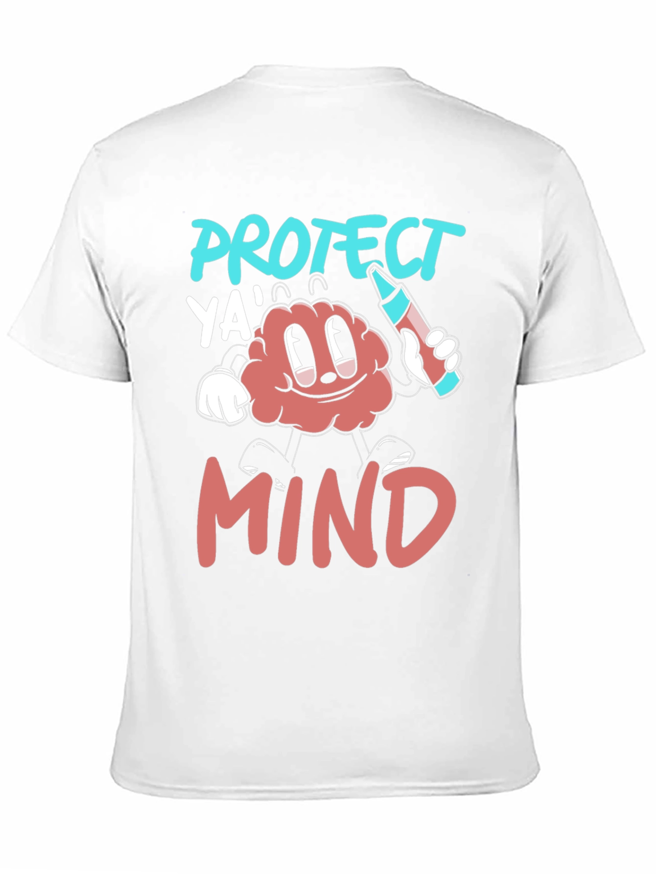 Protect Ya Mind T-Shirt - Cartoon Brain with Crayon